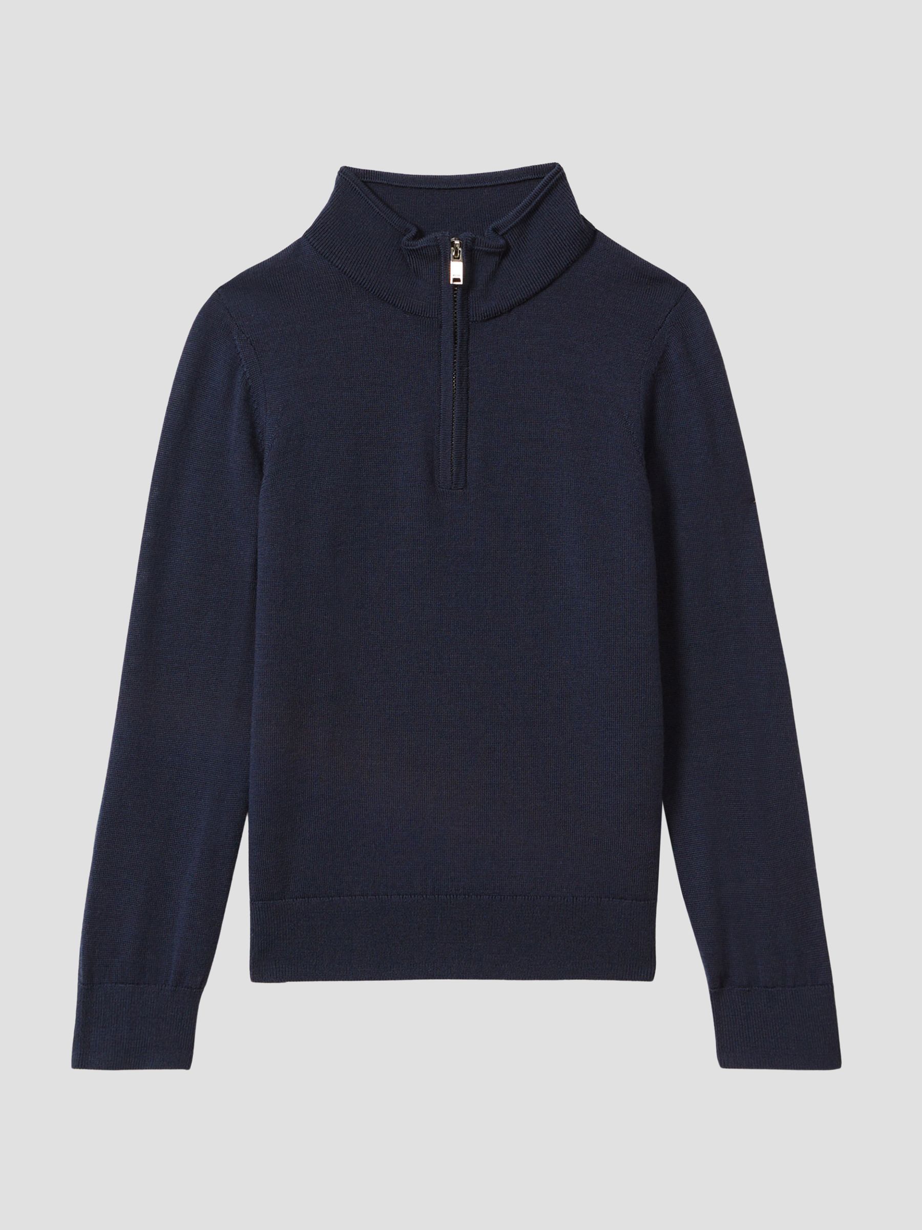 Junior Merino Wool Zip-Neck Jumper in Eclipse Blue - Image 2 of 6 Junior Merino Wool Zip-Neck Jumper in Eclipse Blue - Image 2 of 6