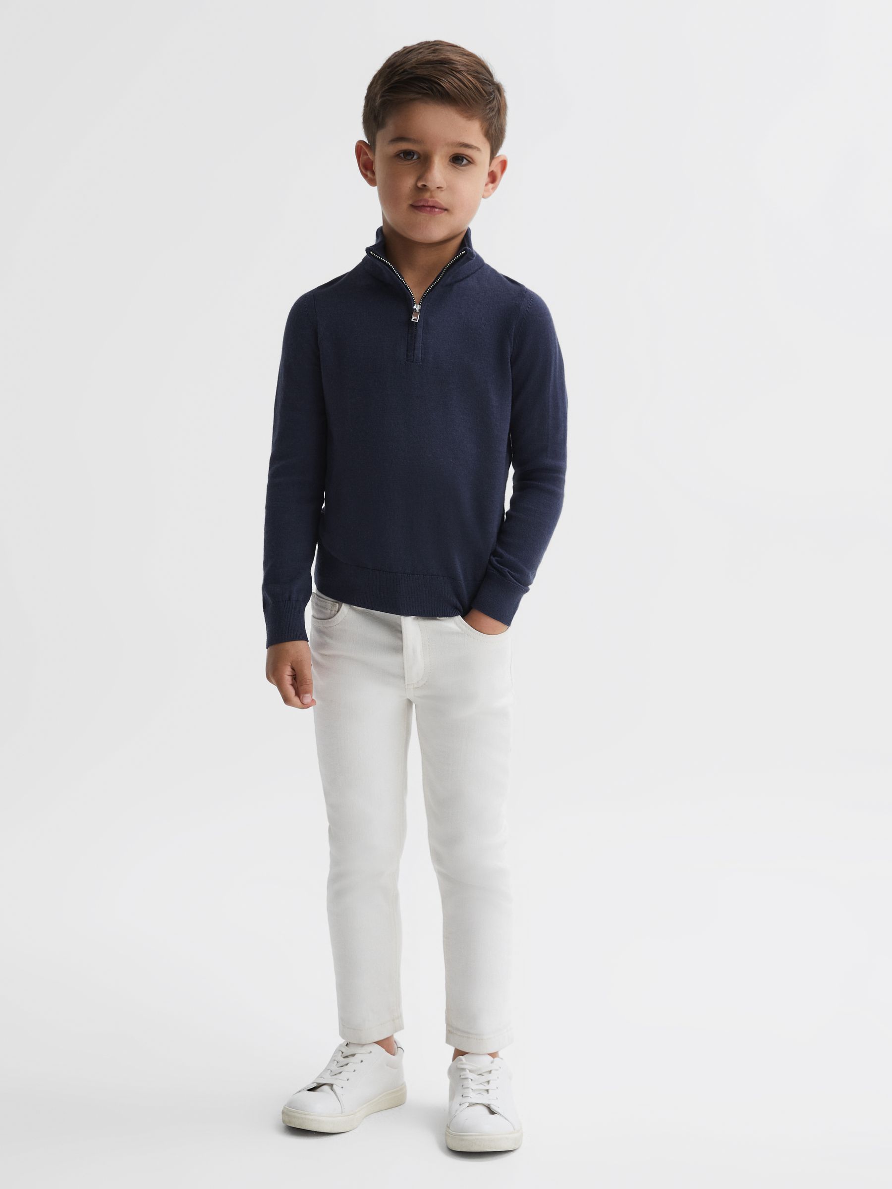 Junior Merino Wool Zip-Neck Jumper in Eclipse Blue - Image 3 of 6