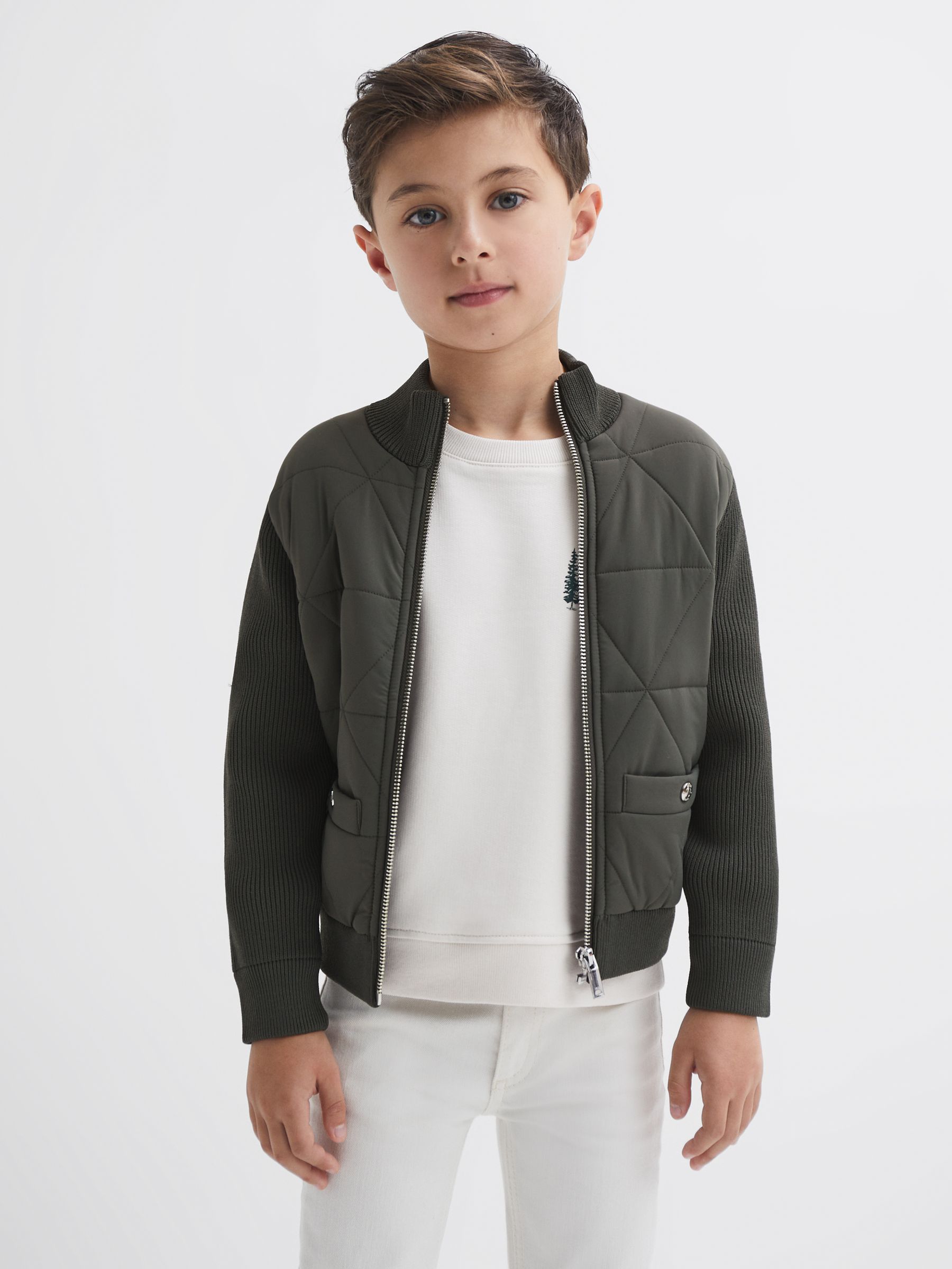 Senior Hybrid Zip-Through Quilted jacket in Forest Green - Image 1 of 6