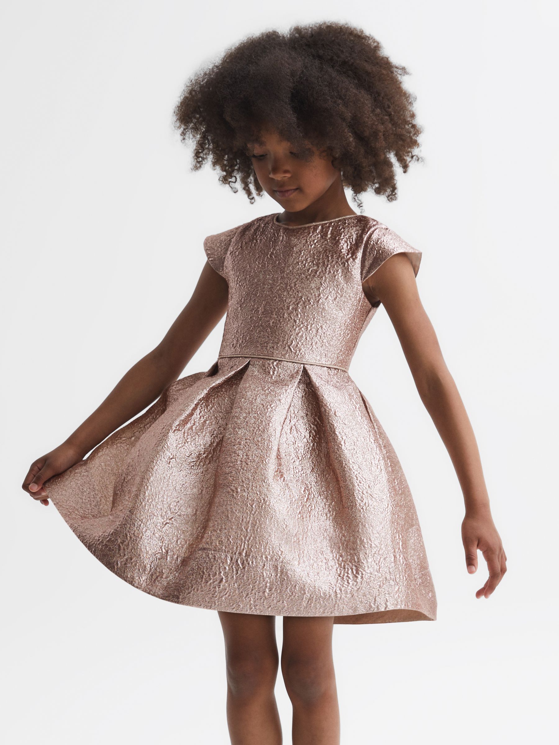 9-14 yrs Metallic Cap Sleeve Dress in Gold - Image 3 of 5
