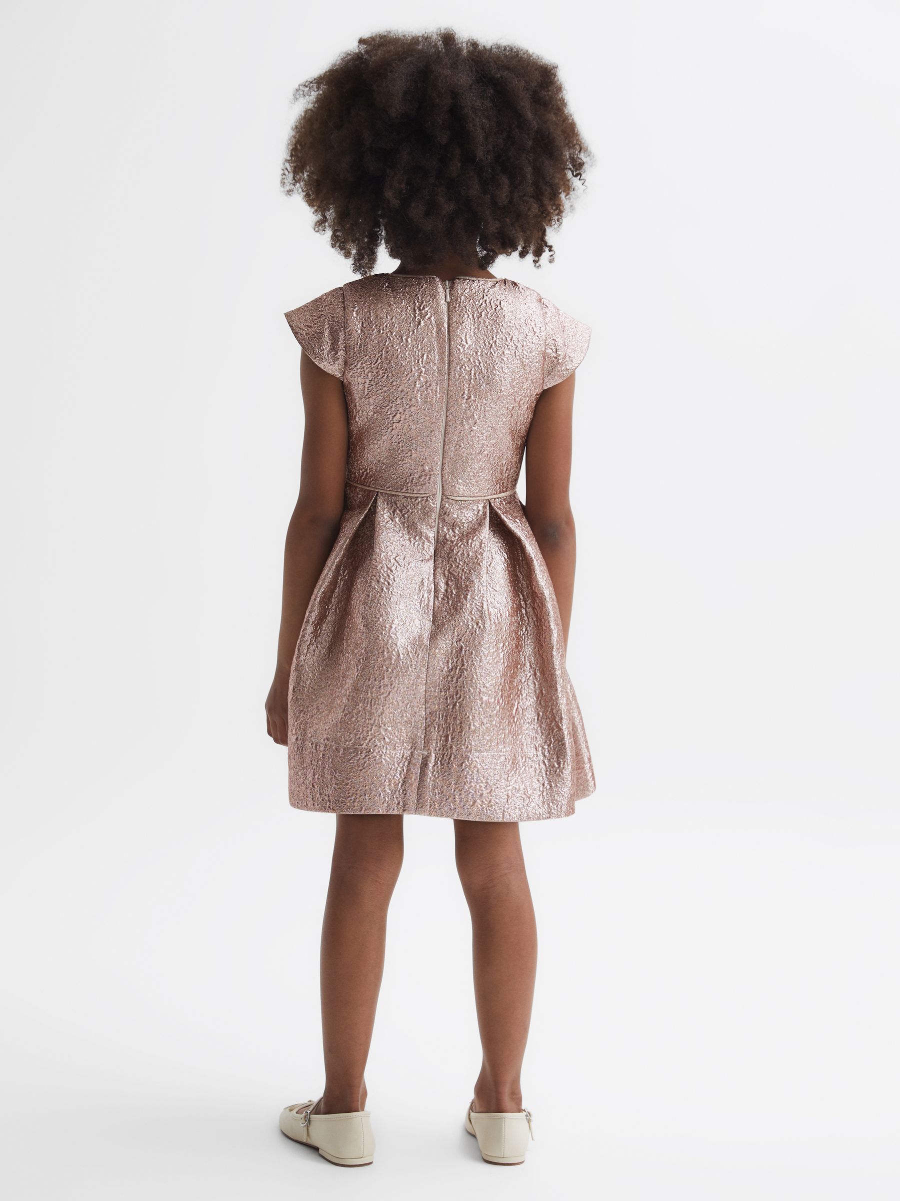 9-14 yrs Metallic Cap Sleeve Dress in Gold - Image 4 of 5