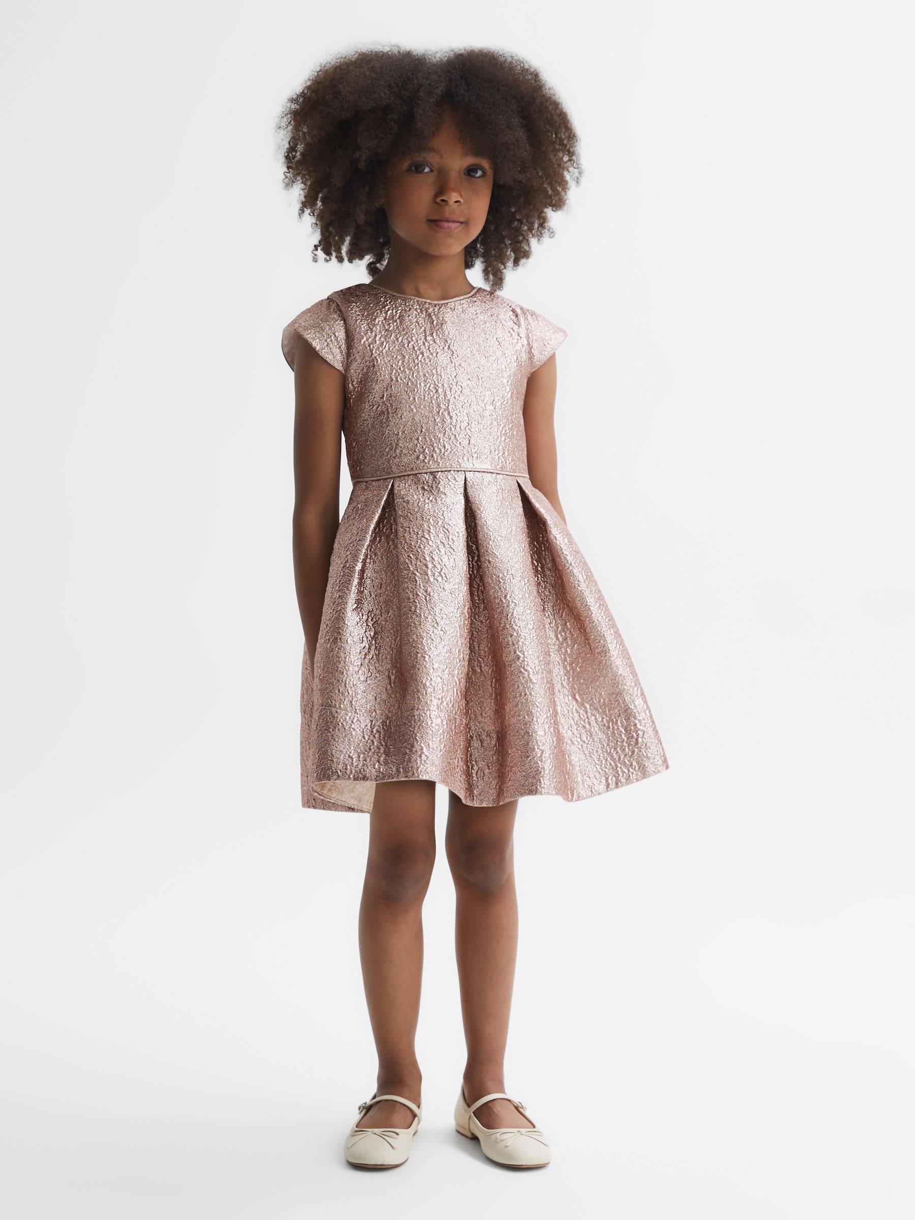 4-9 yrs Metallic Cap Sleeve Dress in Gold - Image 3 of 5