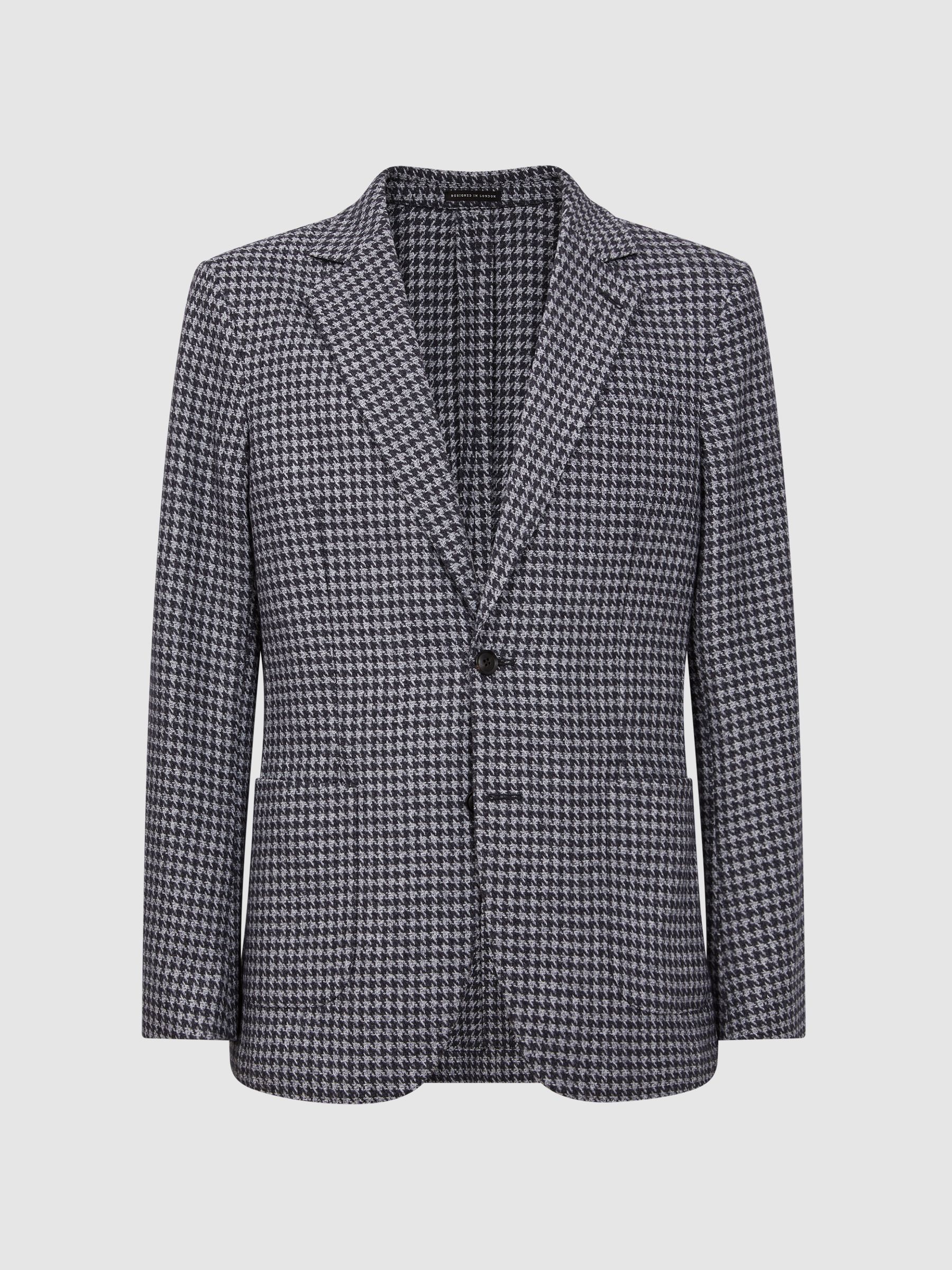 Slim Fit Wool Blend Dogtooth Blazer in Navy - Image 2 of 6