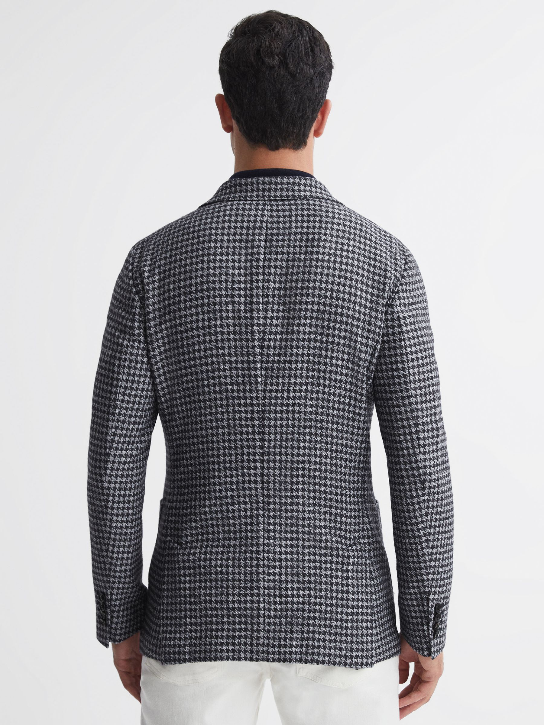 Slim Fit Wool Blend Dogtooth Blazer in Navy - Image 4 of 6
