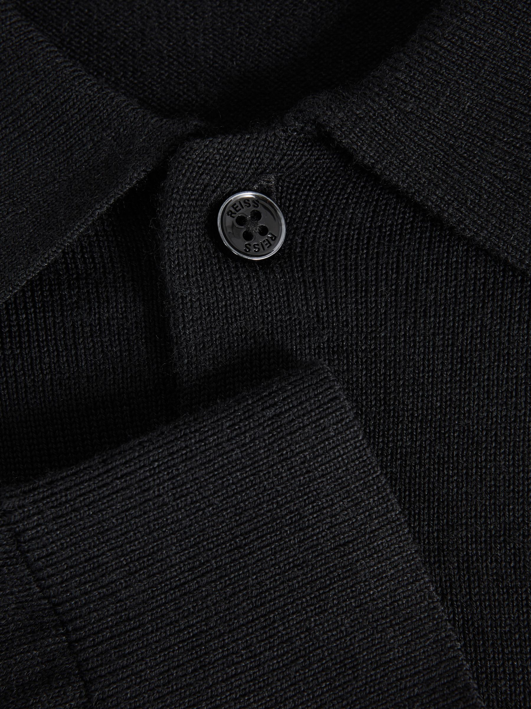 Merino Wool Polo Shirt in Black - Image 6 of 6