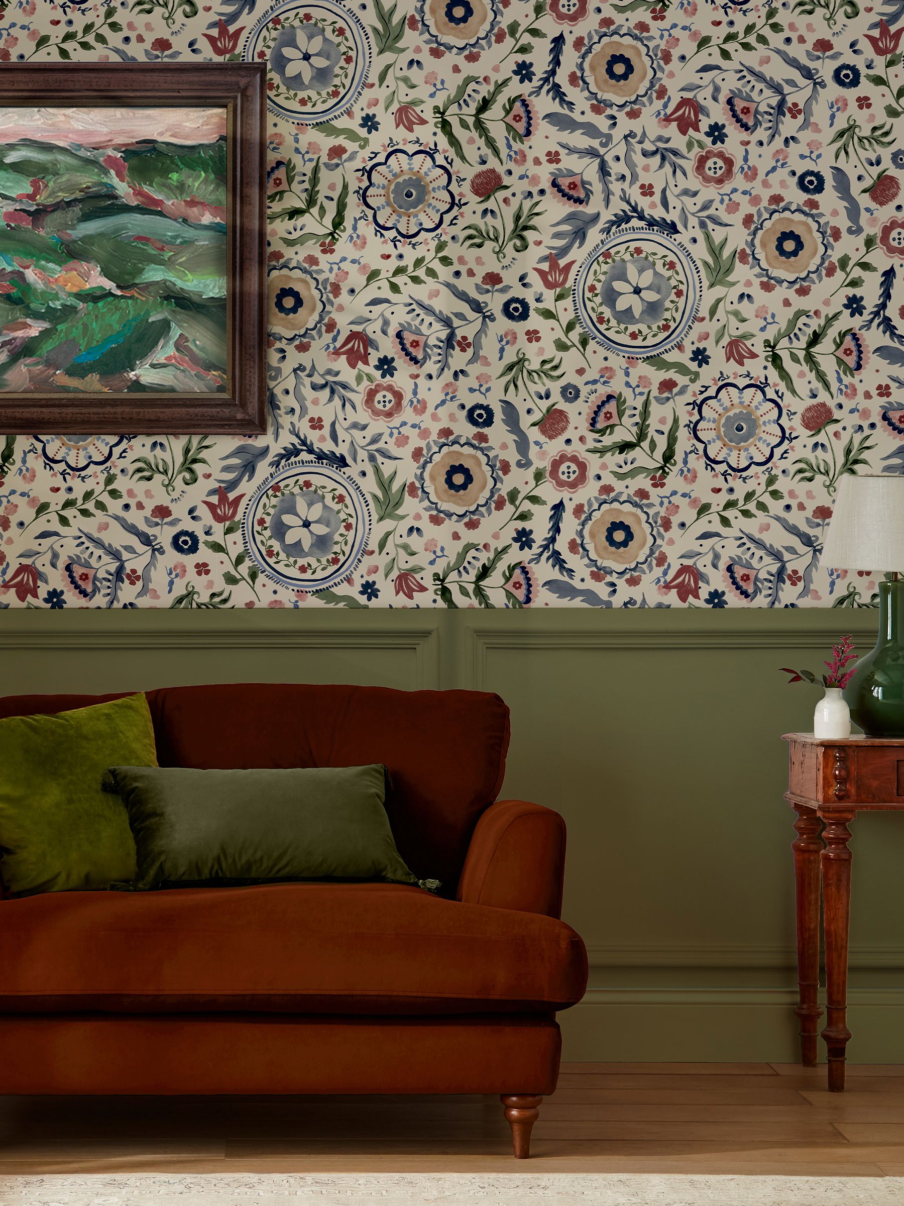 White Festival Flowers Antique Wallpaper Sample - Image 1 of 3