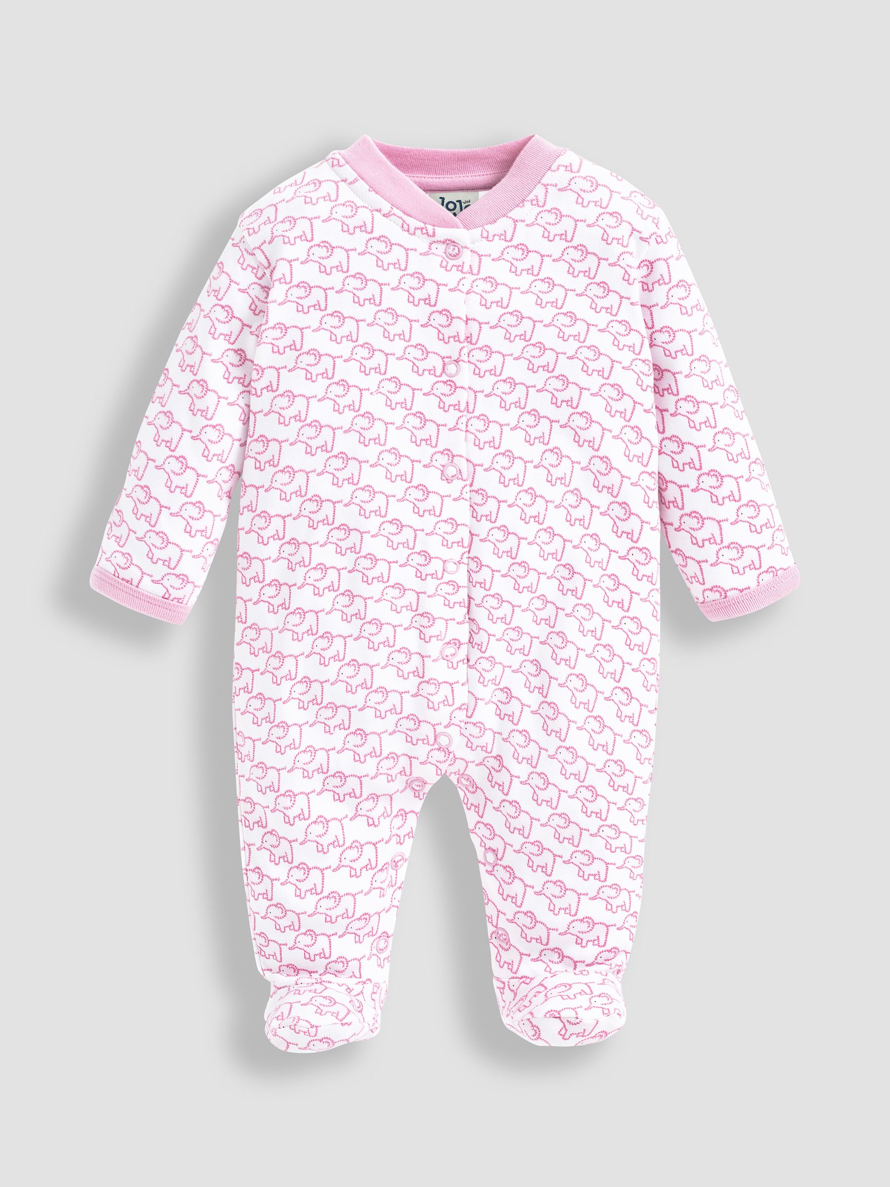 Pink Personalised Little Elephants Cotton Baby Sleepsuit - Image 1 of 2