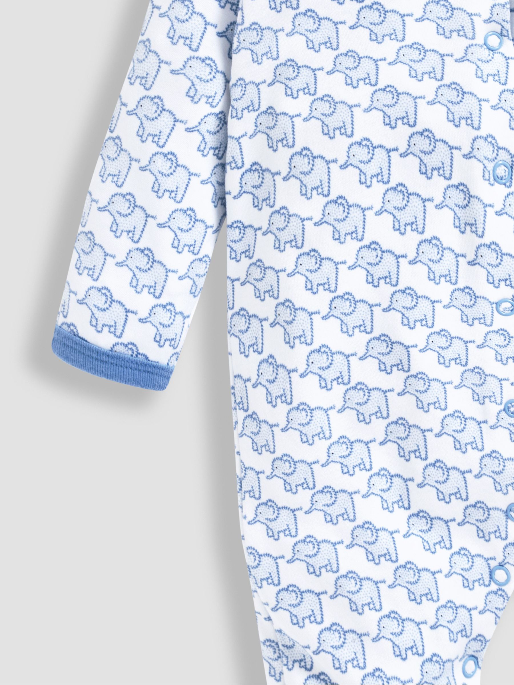 Blue Personalised Little Elephants Cotton Baby Sleepsuit - Image 3 of 3