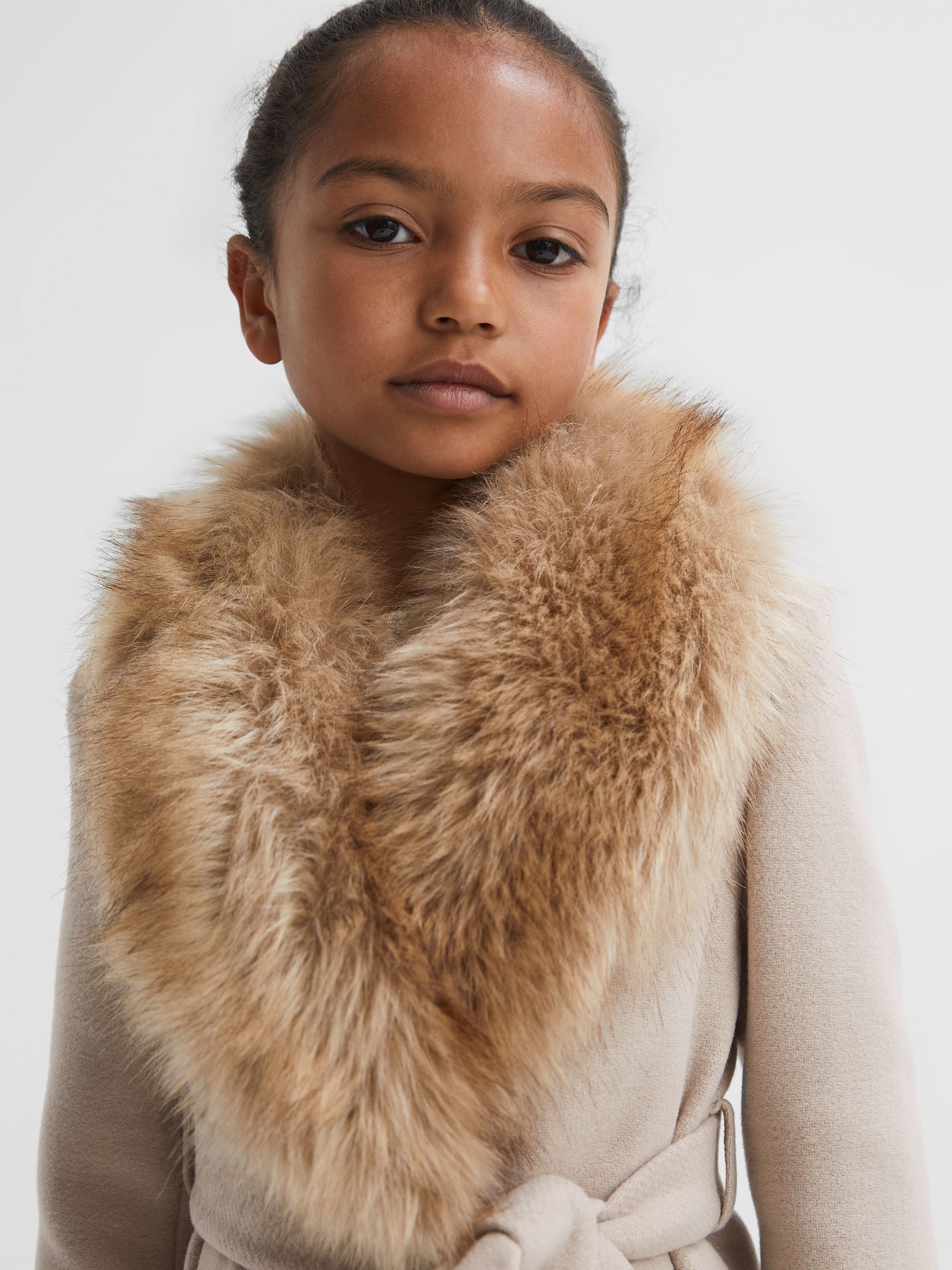 Senior Fur Collar Wool Coat in Oatmeal - Image 4 of 7