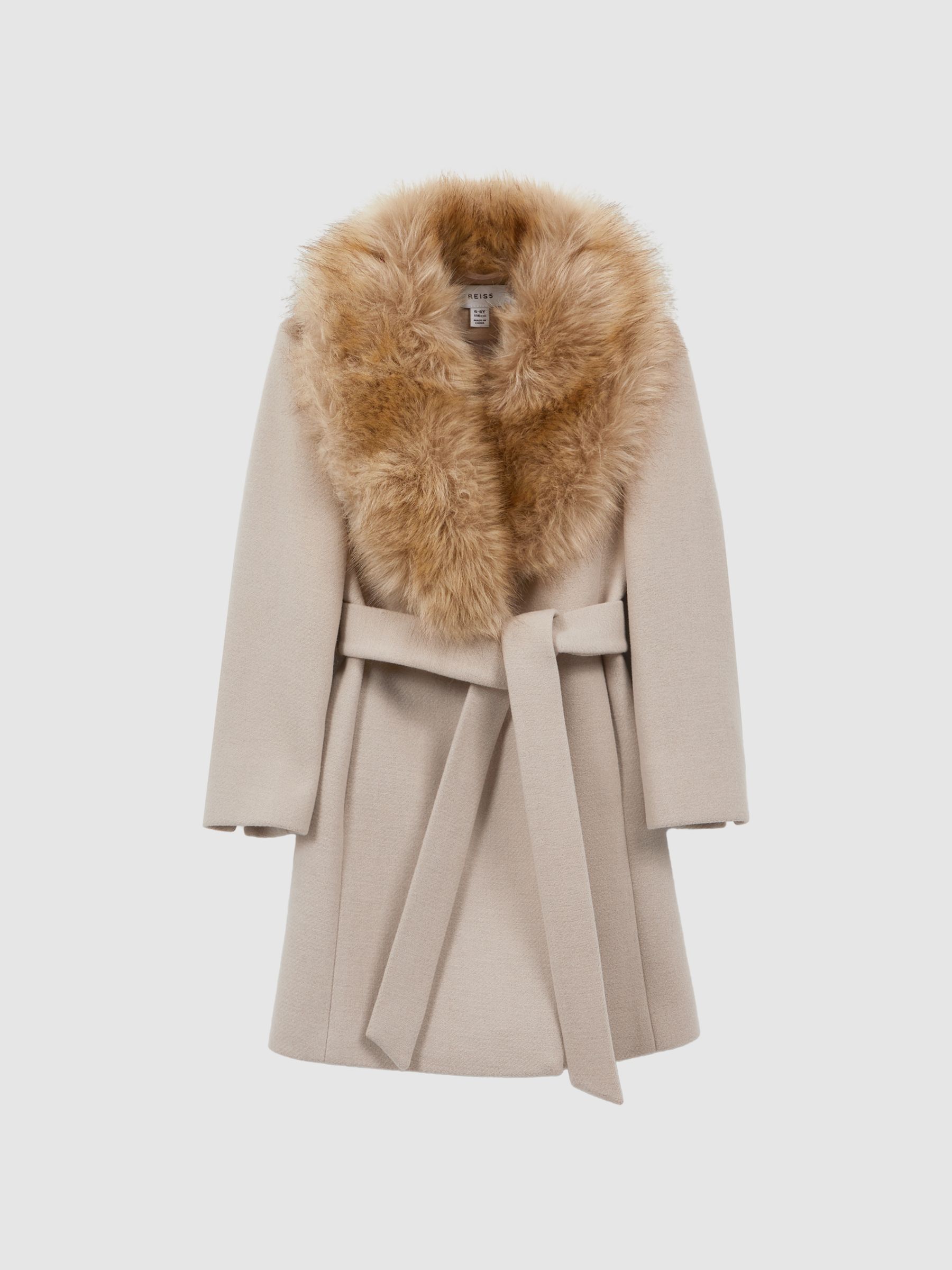 Junior Fur Collar Wool Coat in Oatmeal - Image 2 of 7