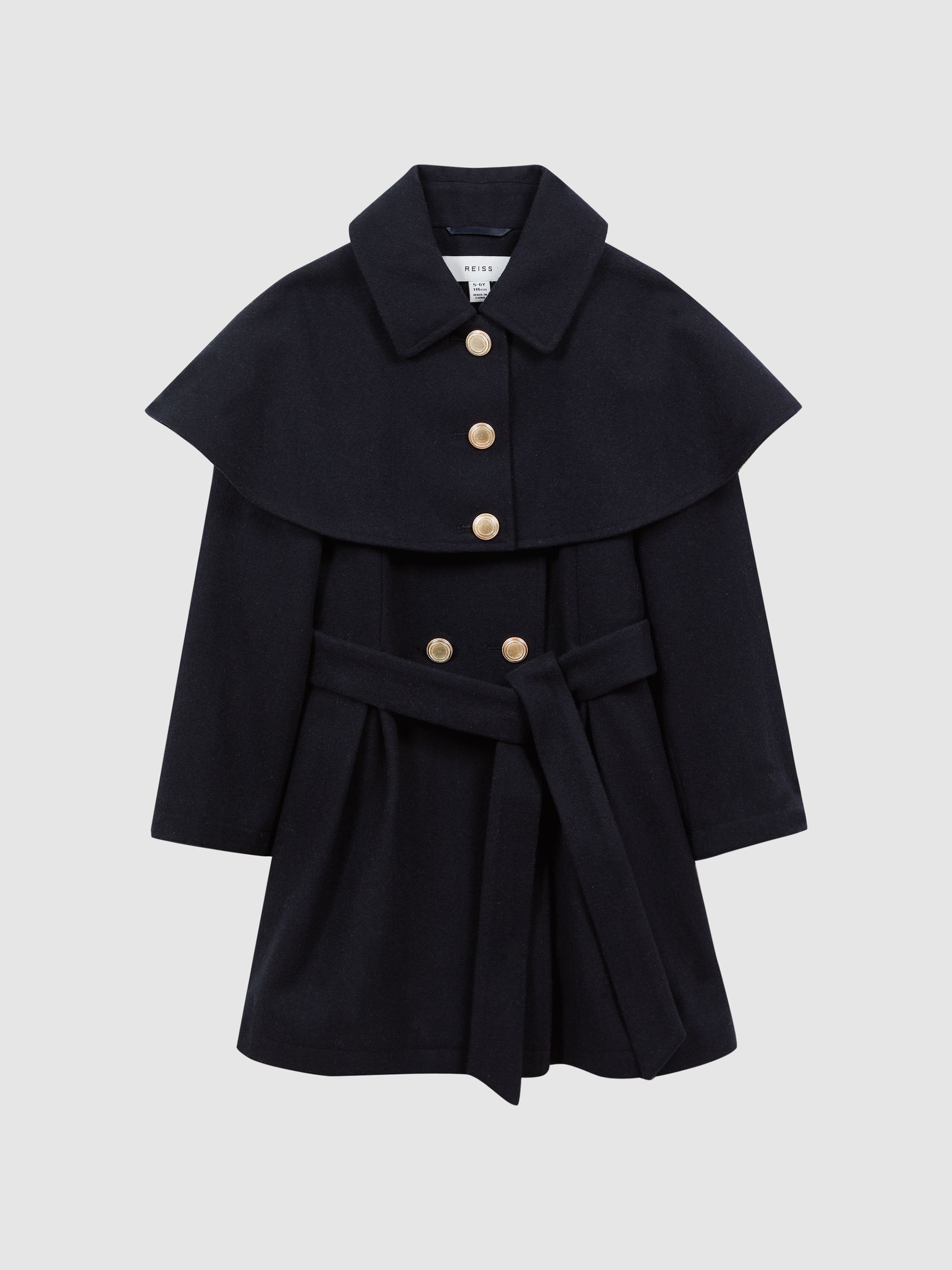 Reiss 9-14 yrs Wool Shoulder Cape Coat in Navy | REISS