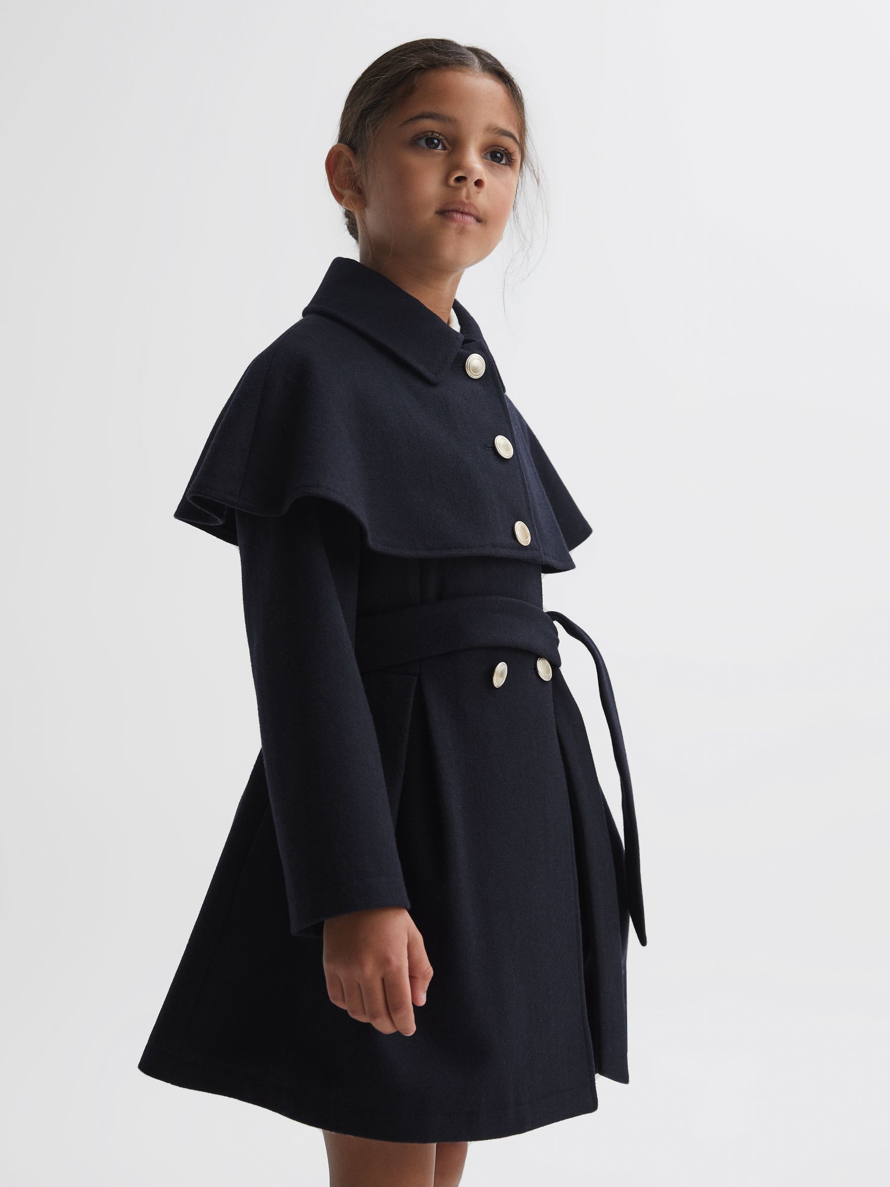 9-14 yrs Wool Shoulder Cape Coat in Navy - Image 3 of 6