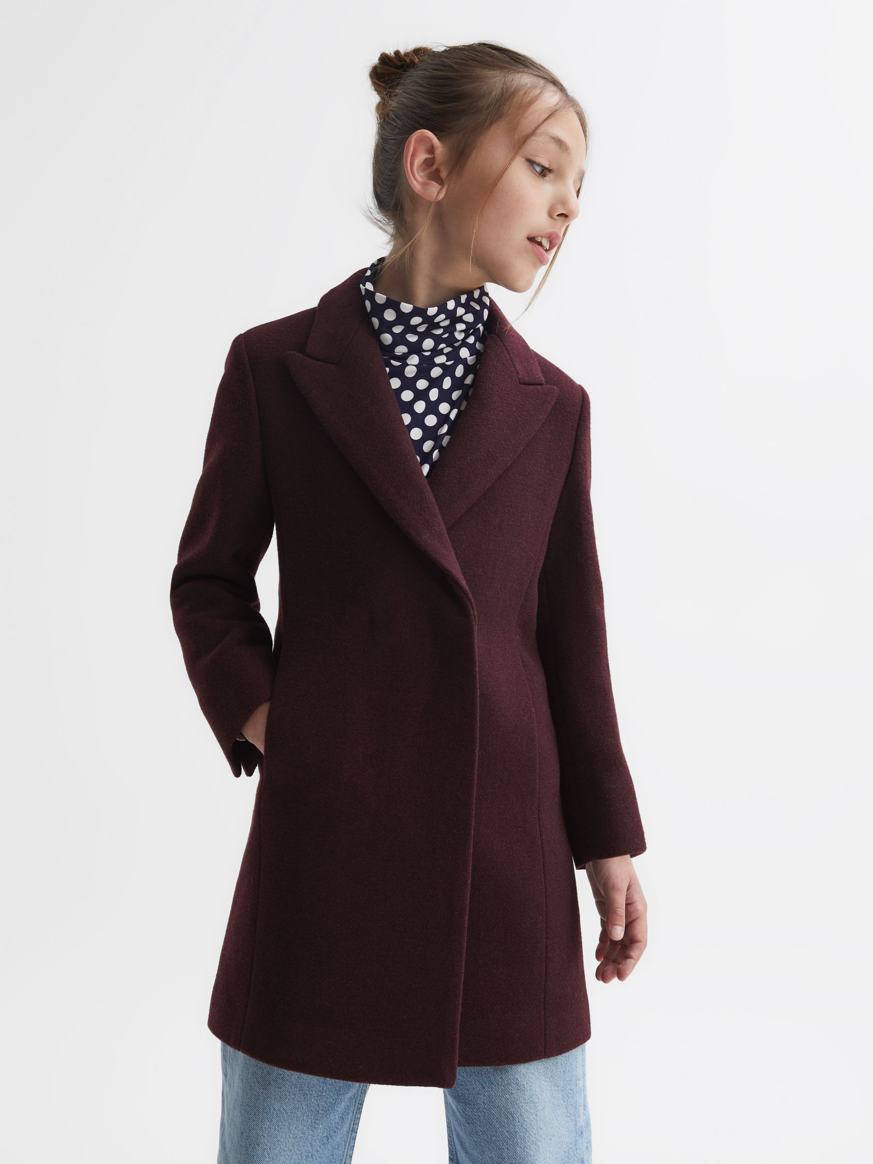 9-14 yrs Mid Length Wool Blend Coat in Berry - Image 1 of 6
