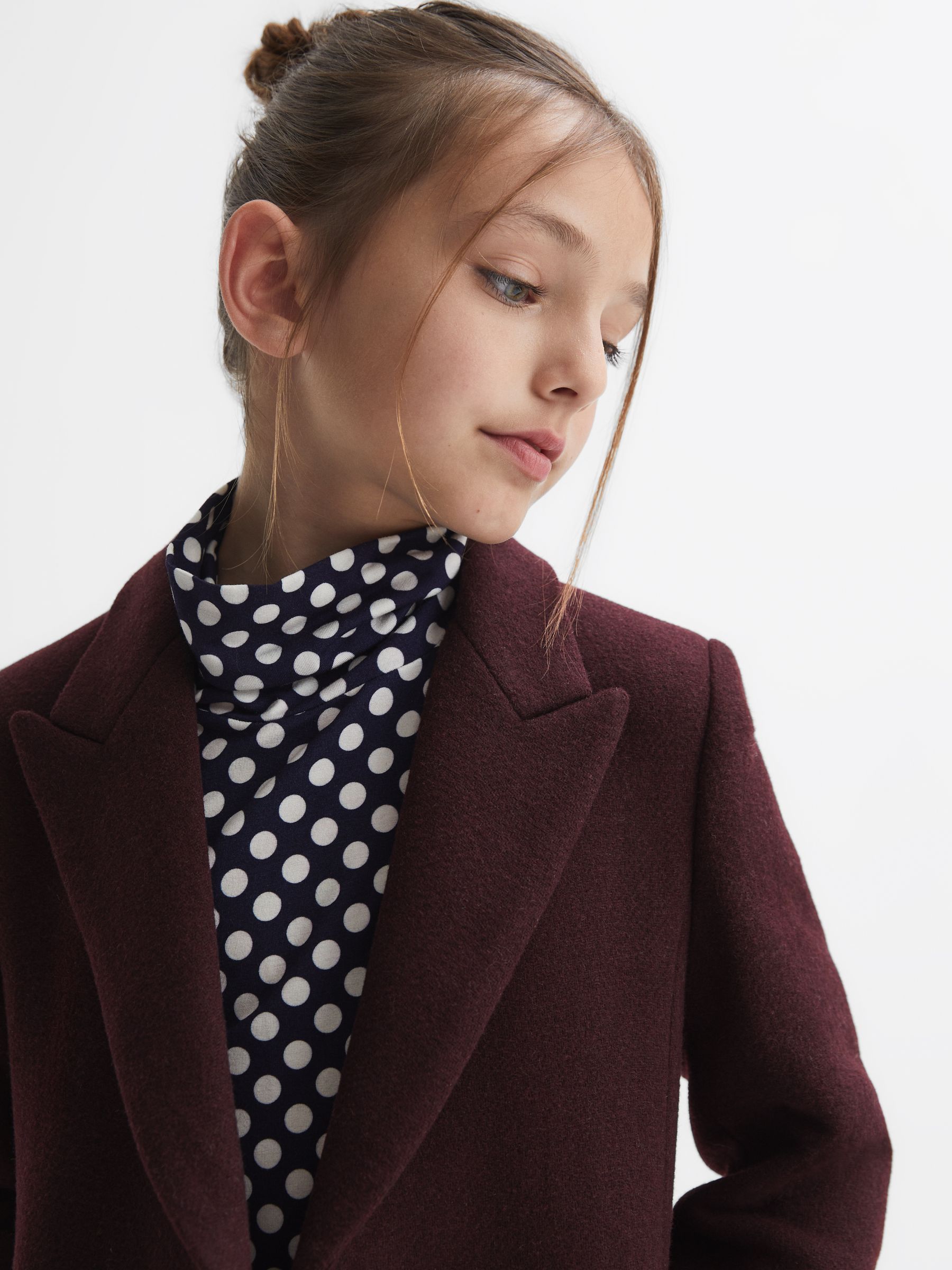 9-14 yrs Mid Length Wool Blend Coat in Berry - Image 4 of 6