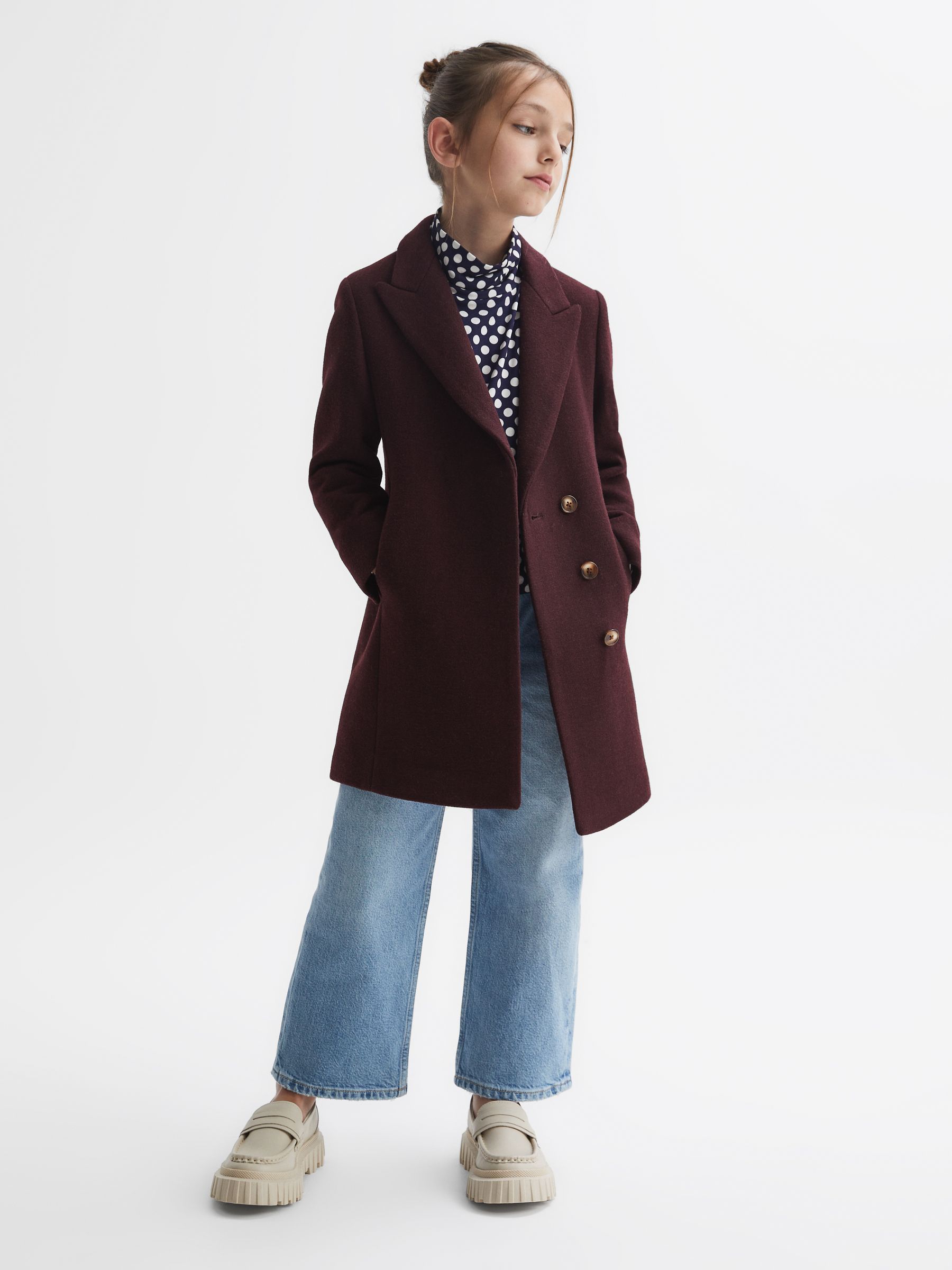 4-9 yrs Mid Length Wool Blend Coat in Berry - Image 1 of 6