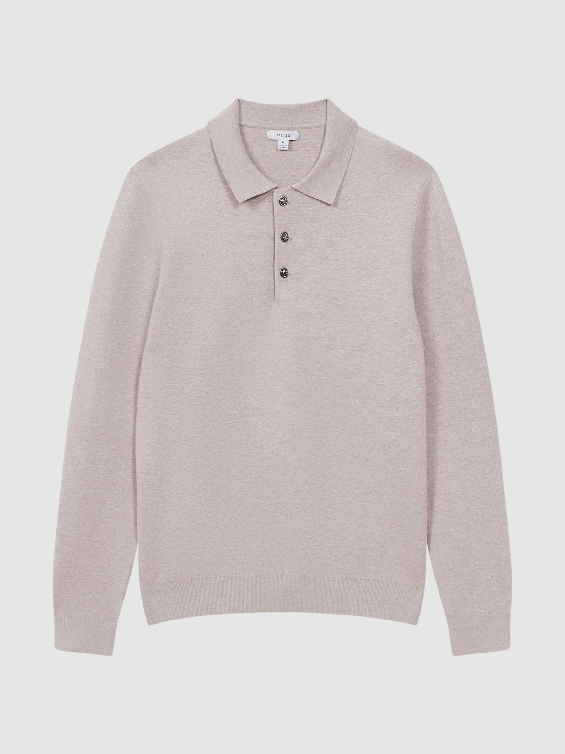Long Sleeve Polo Shirt in Oatmeal Melange - Image 2 of 6