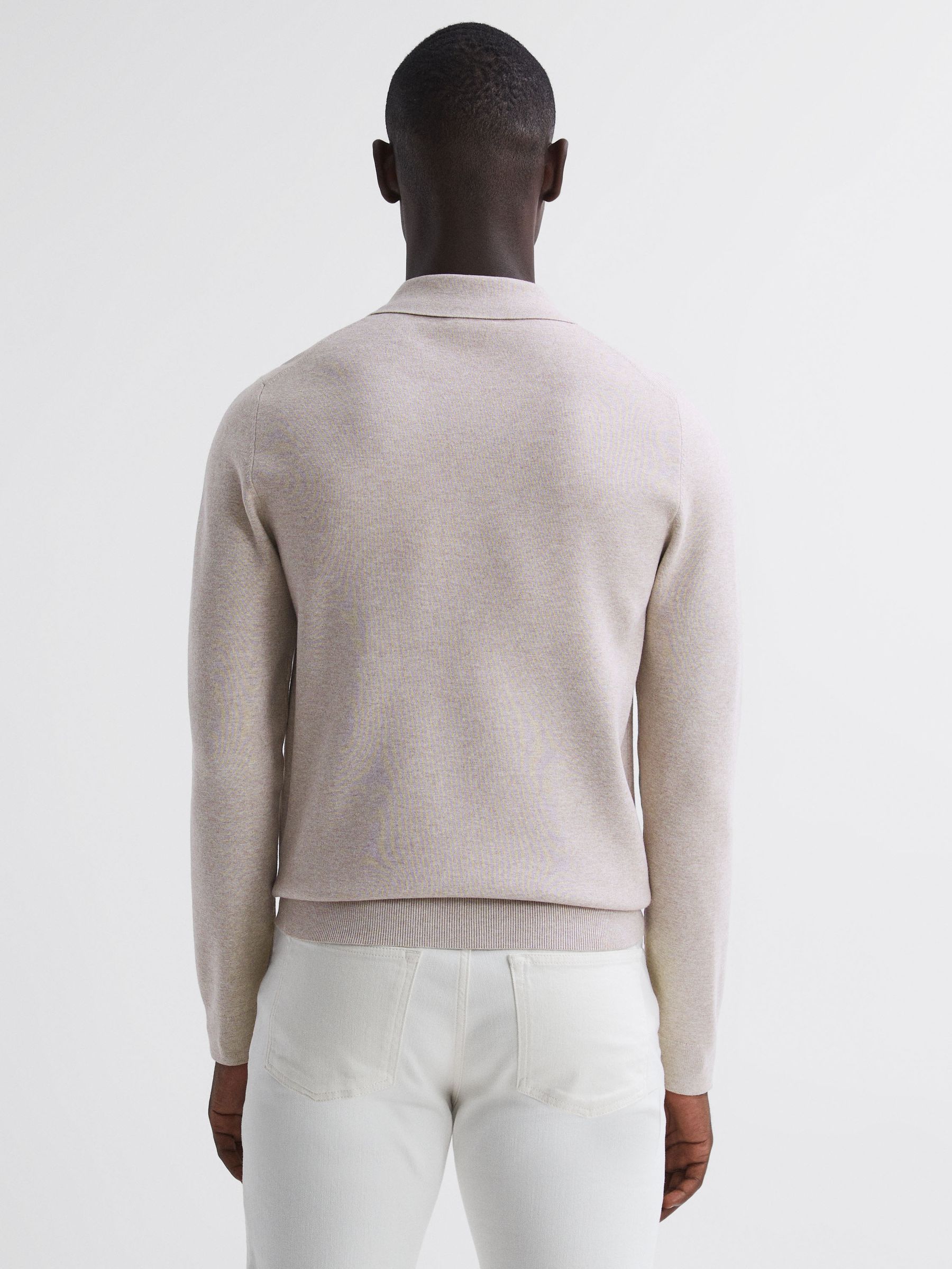 Long Sleeve Polo Shirt in Oatmeal Melange - Image 5 of 6