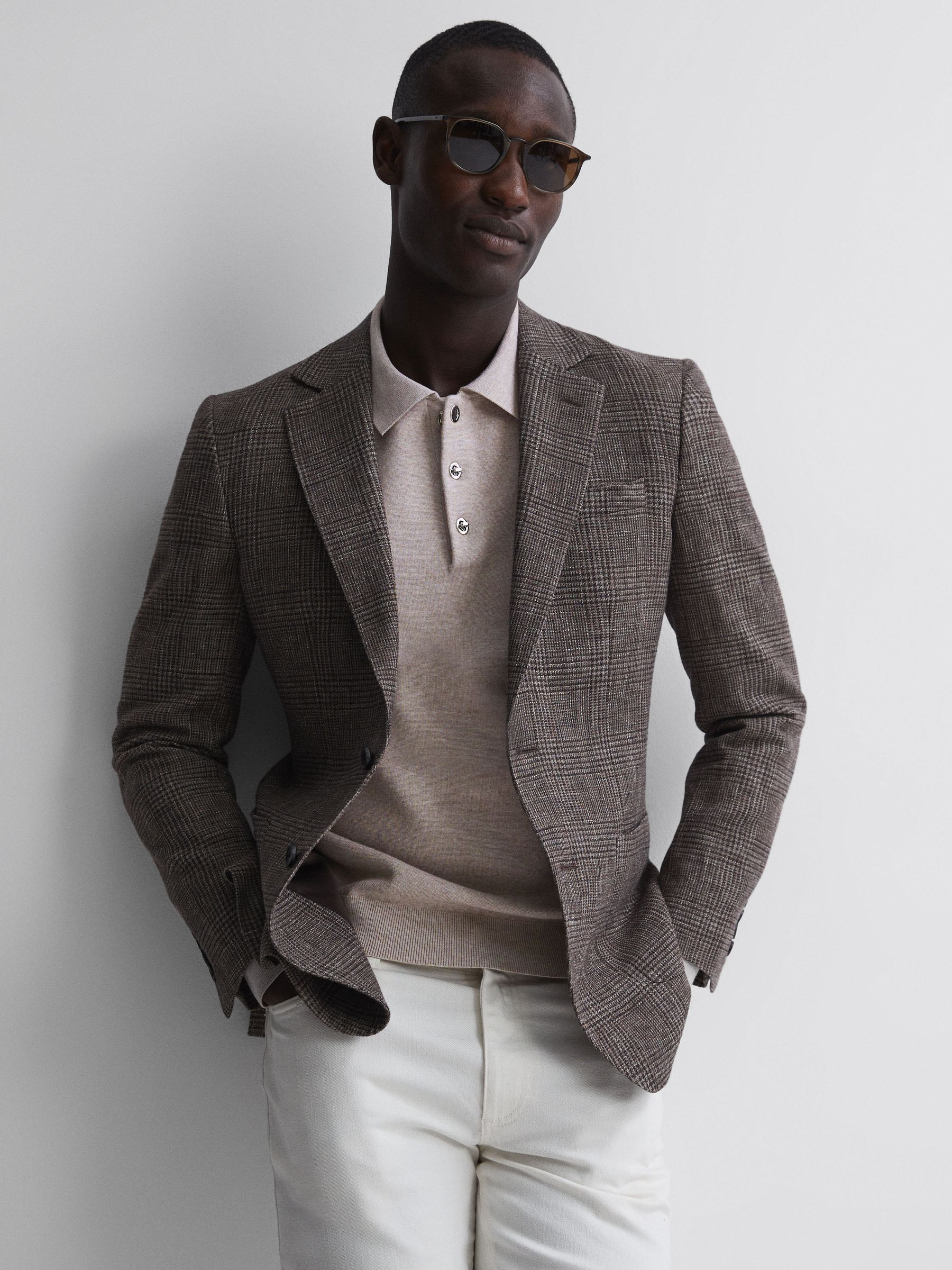 Long Sleeve Polo Shirt in Oatmeal Melange - Image 6 of 6