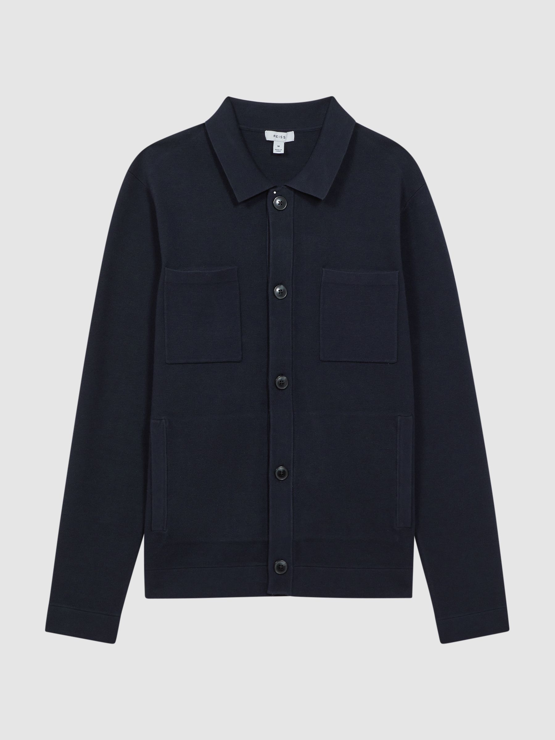 Long Sleeve Button-Through Cardigan in Navy/White - Image 2 of 4