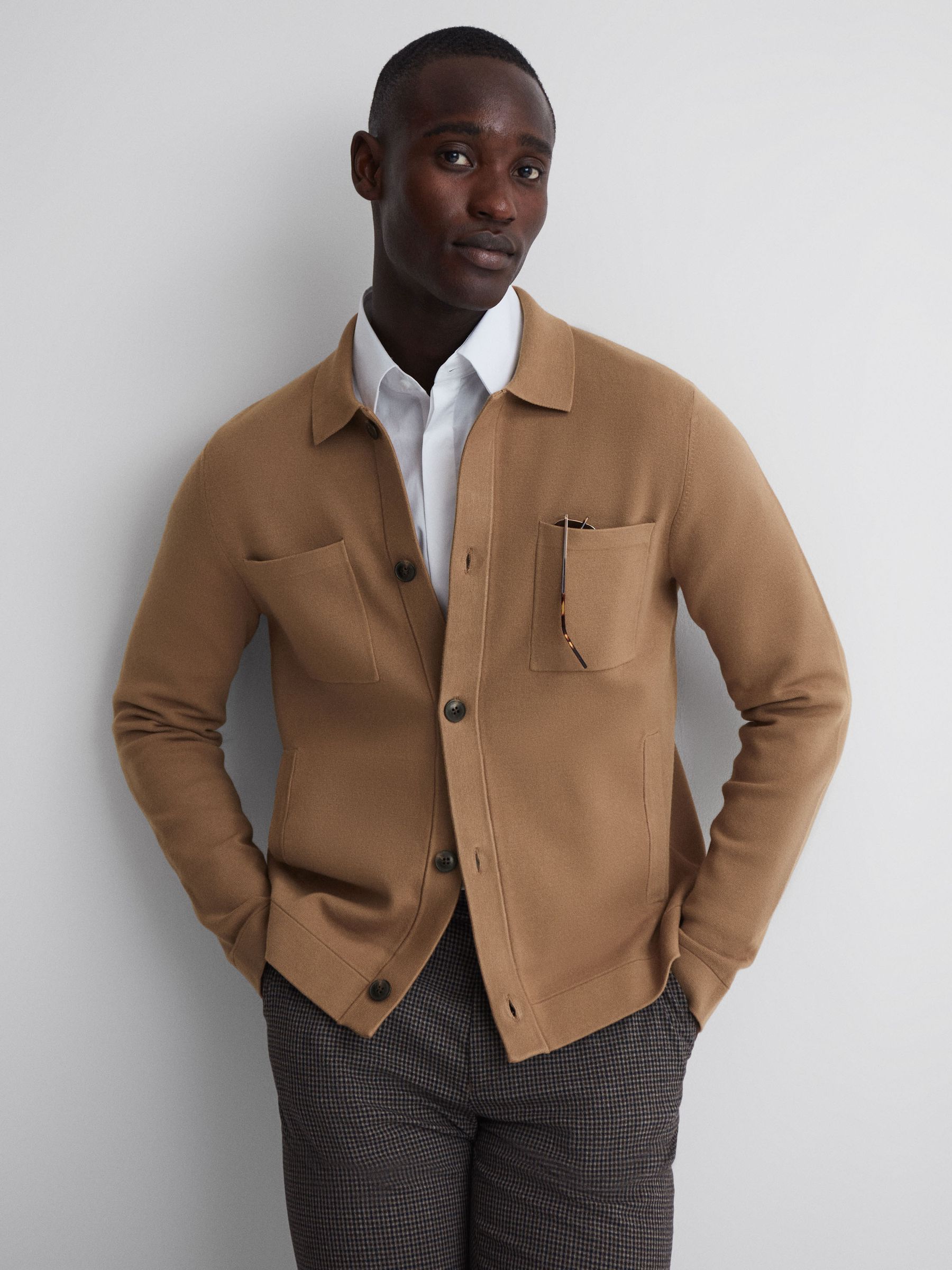 Long Sleeve Button-Through Cardigan in Camel - Image 1 of 5 Long Sleeve Button-Through Cardigan in Camel - Image 1 of 5