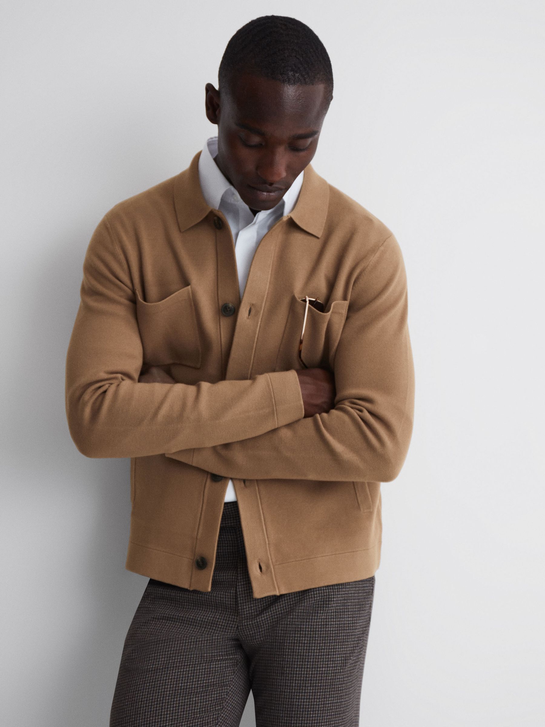 Long Sleeve Button-Through Cardigan in Camel - Image 4 of 5
