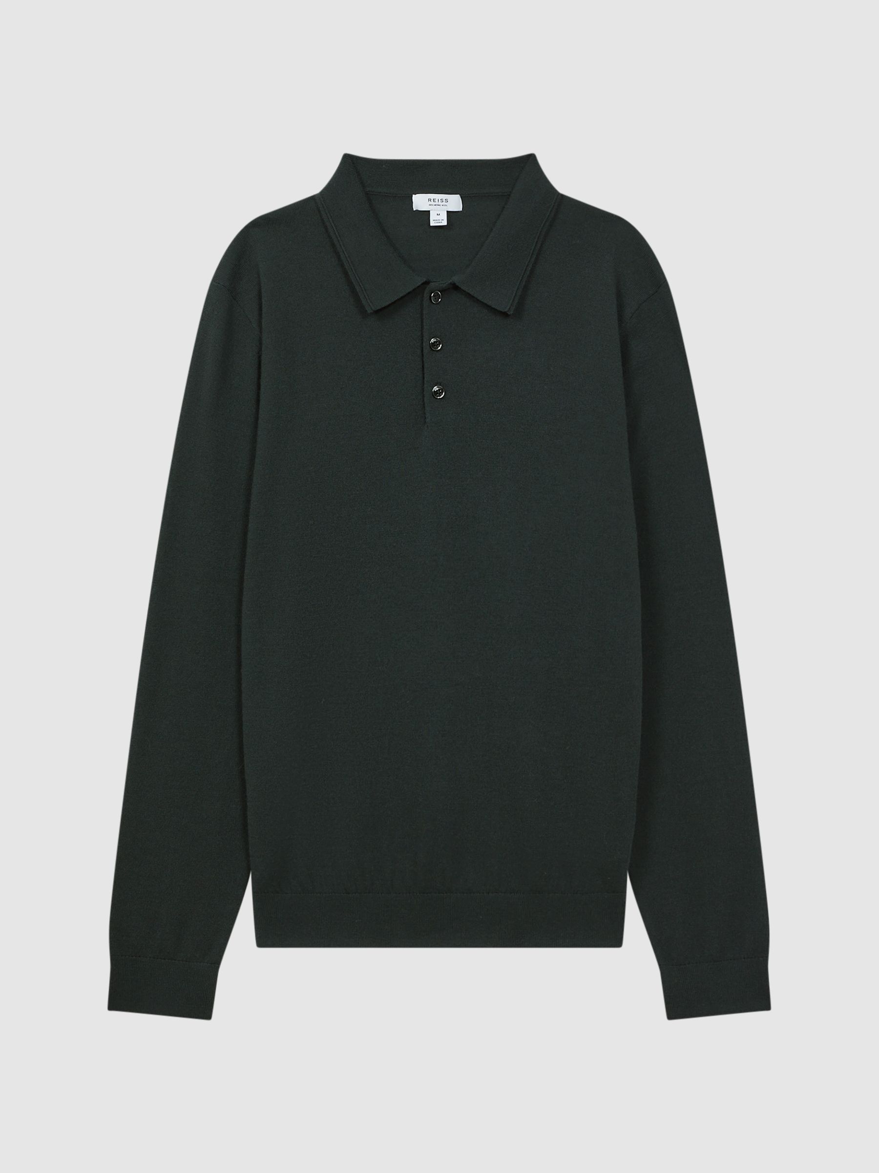 Merino Wool Polo Shirt in Forest - Image 2 of 4