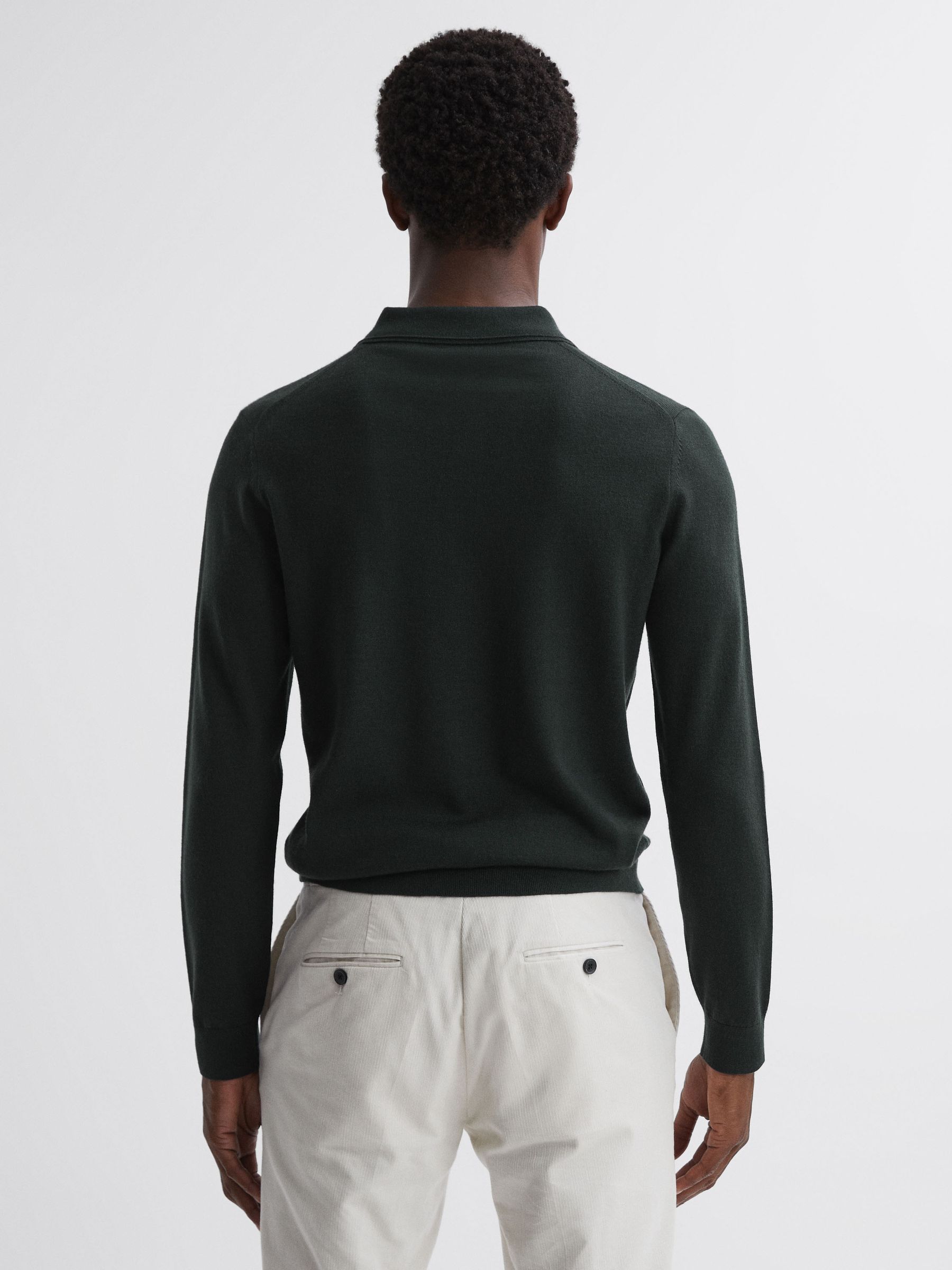 Merino Wool Polo Shirt in Forest - Image 4 of 4