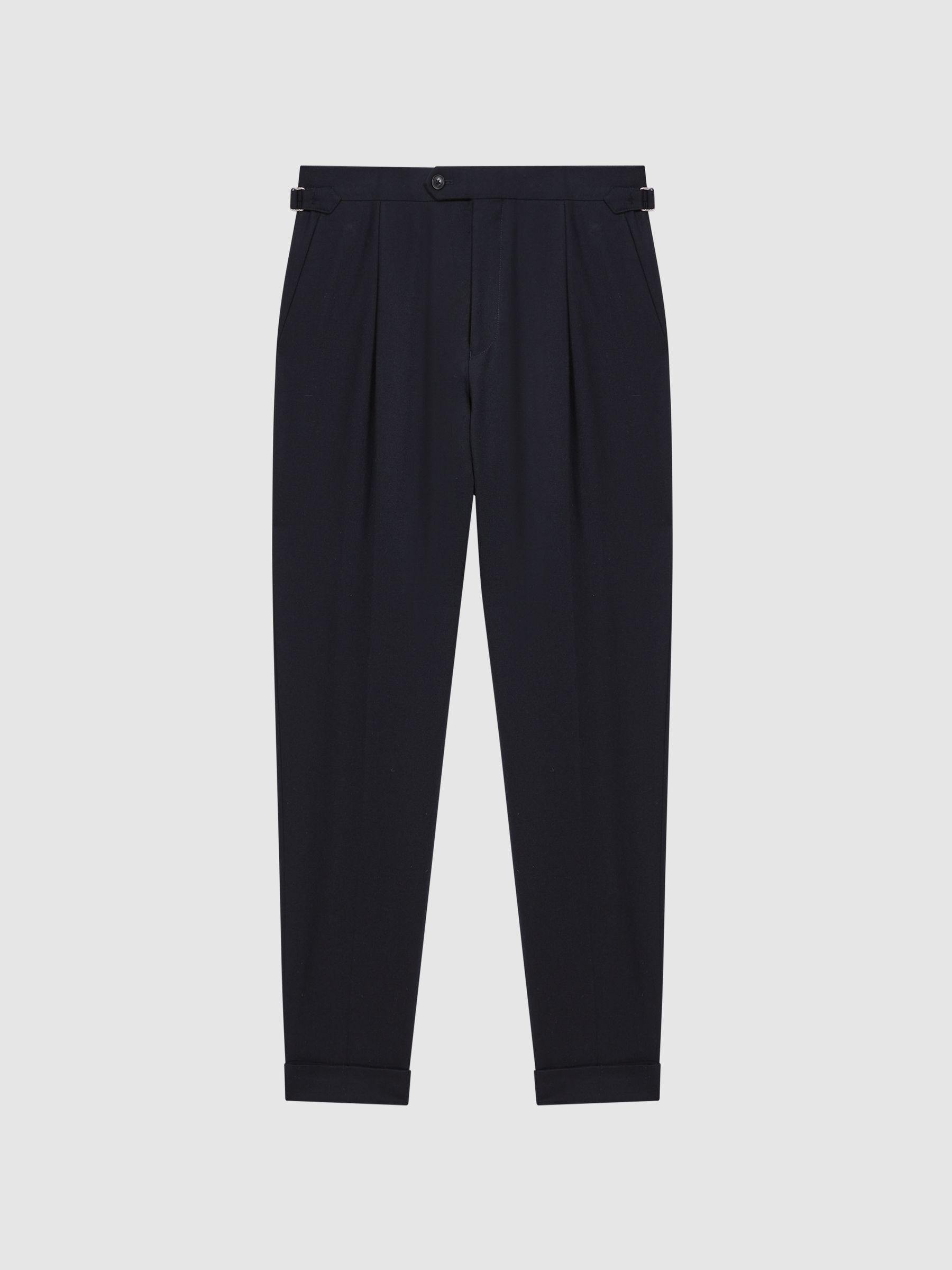 Slim Fit Brushed Wool Trousers in Navy - Image 2 of 4