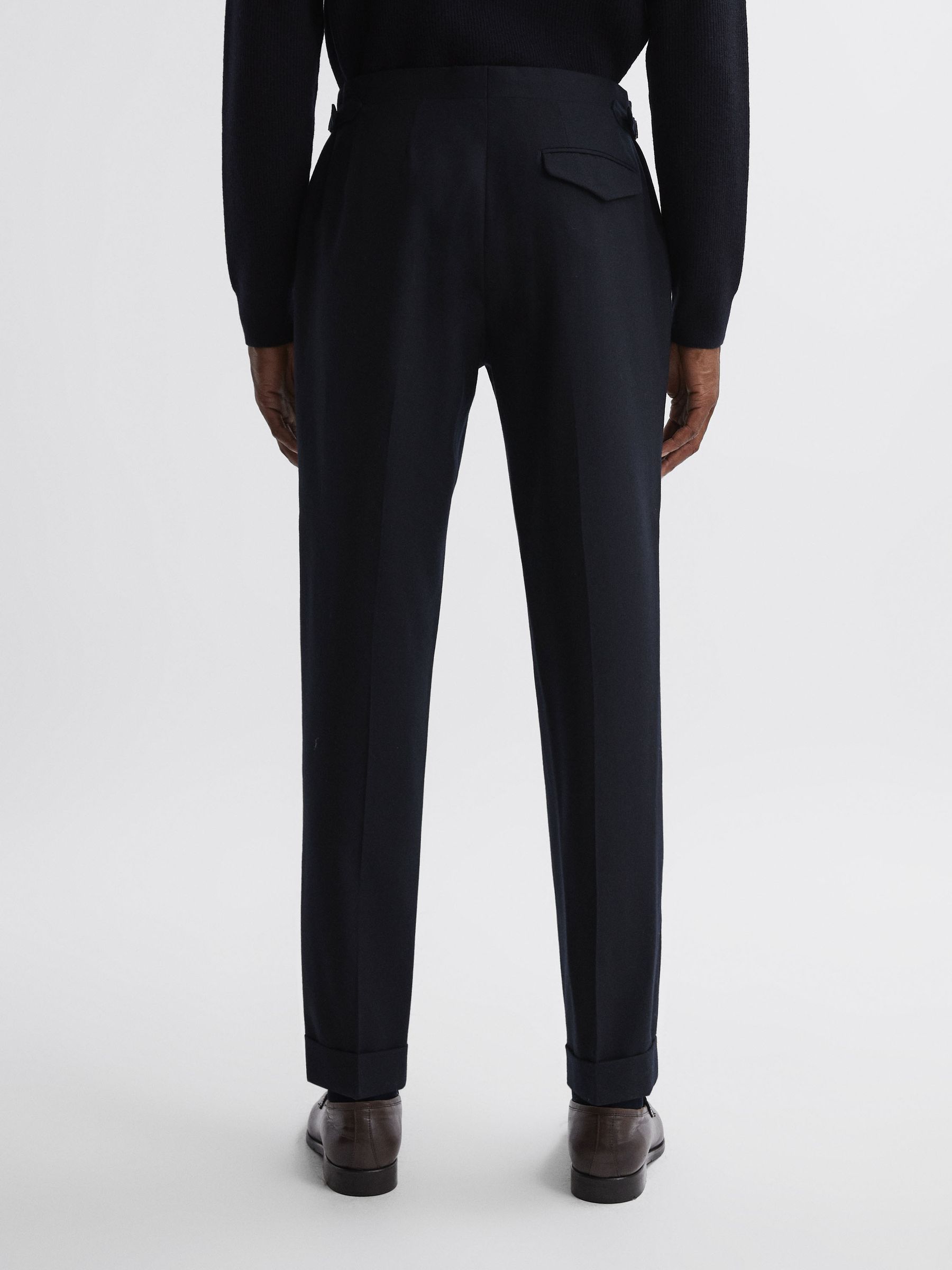 Slim Fit Brushed Wool Trousers in Navy - Image 4 of 4