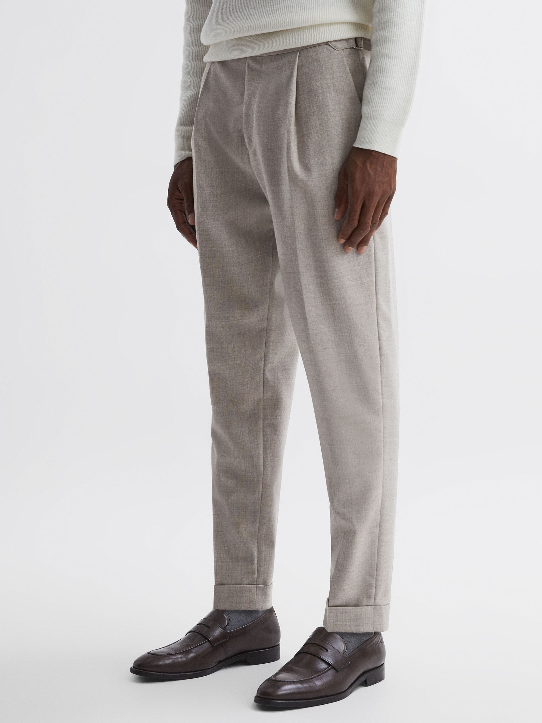 Slim Fit Brushed Wool Trousers in Oatmeal - Image 1 of 4