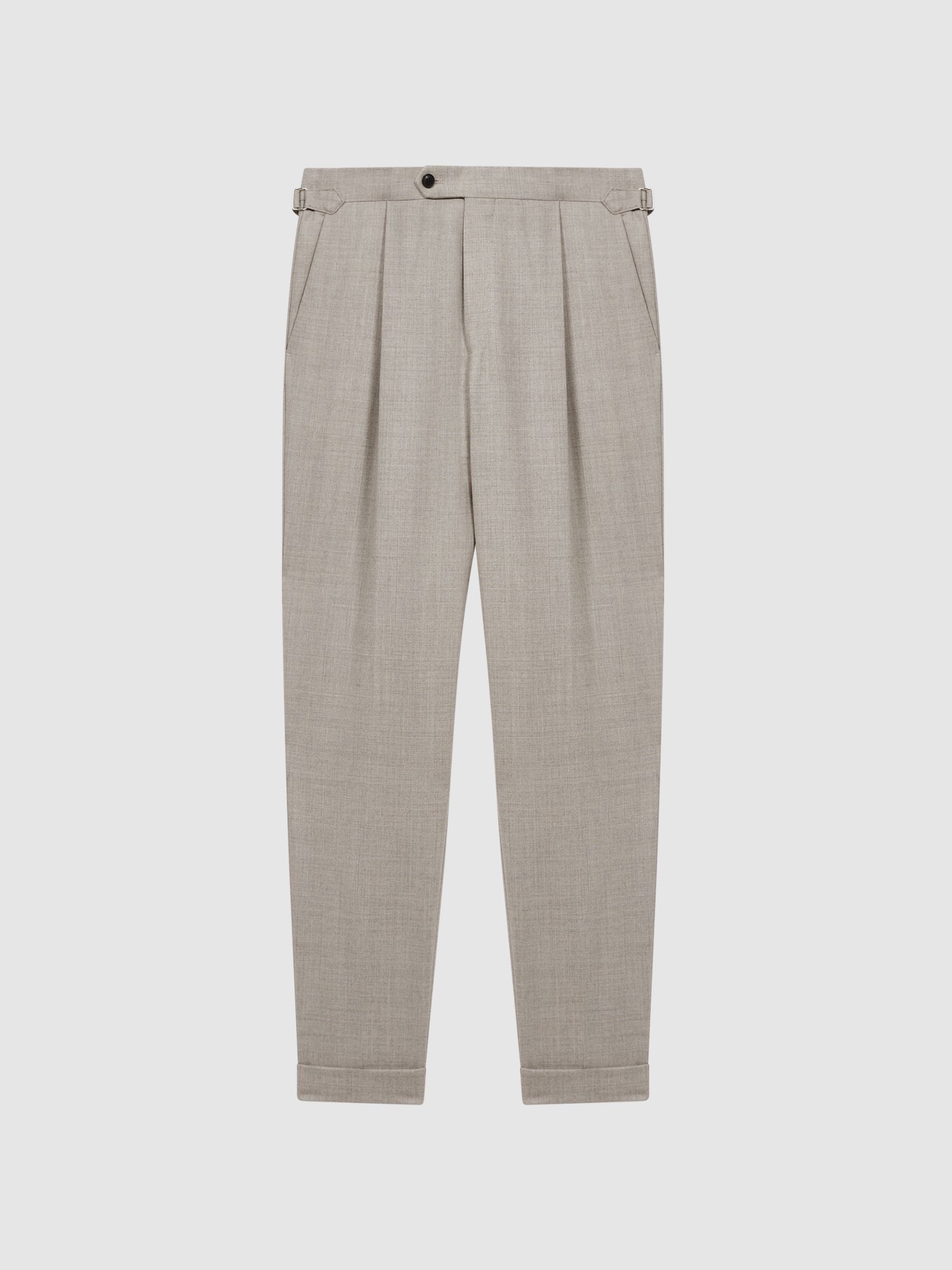 Slim Fit Brushed Wool Trousers in Oatmeal - Image 2 of 4