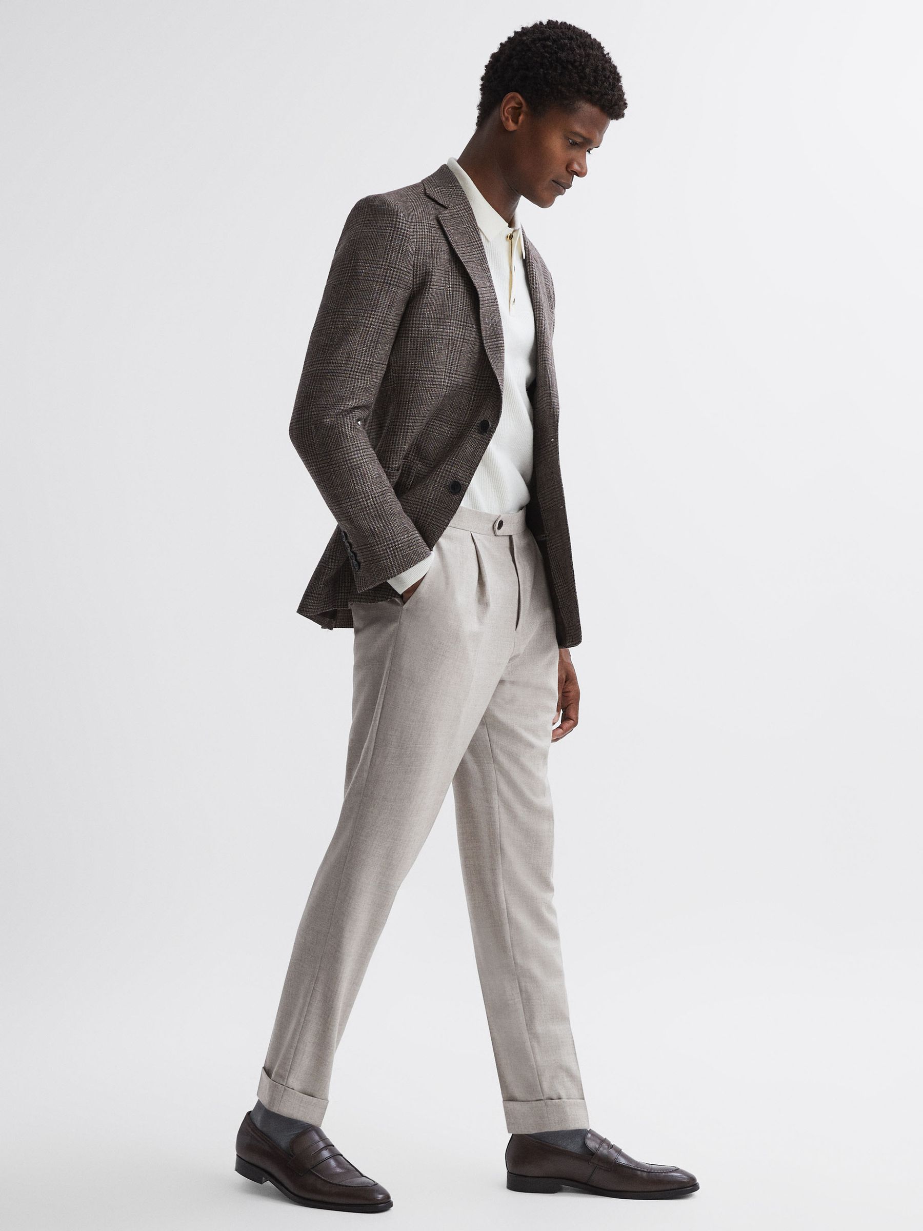 Slim Fit Brushed Wool Trousers in Oatmeal - Image 3 of 4