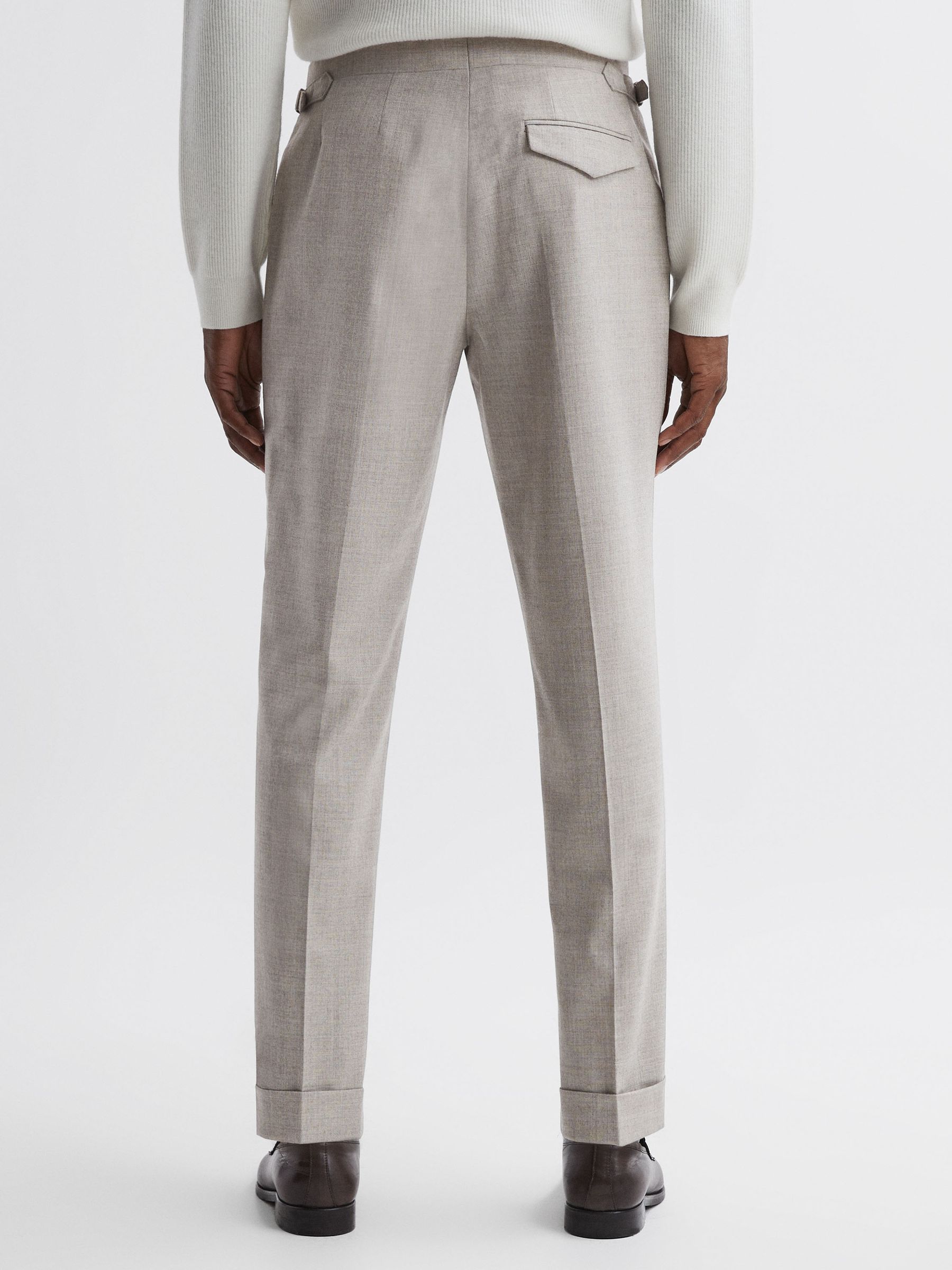 Slim Fit Brushed Wool Trousers in Oatmeal - Image 4 of 4