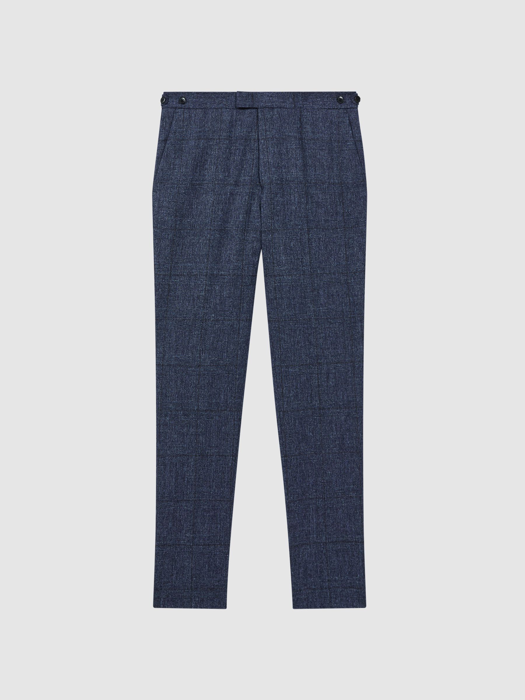 Slim Fit Wool-Linen Check Trousers in Indigo - Image 2 of 4