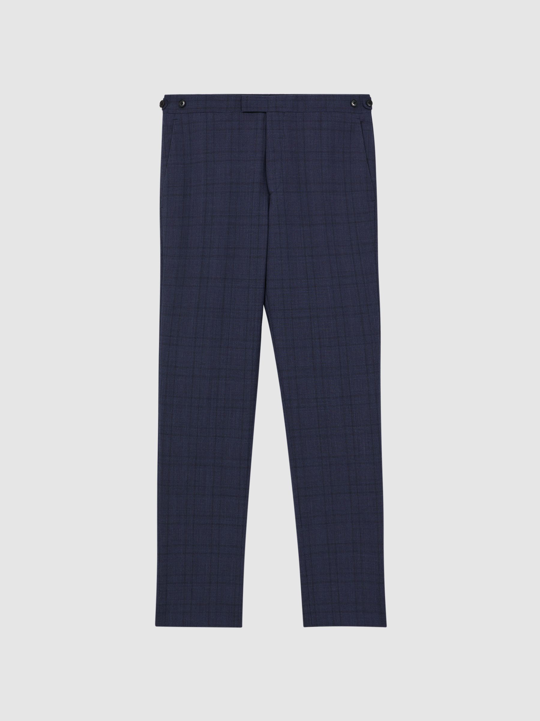 Slim Fit Wool Checked Trousers in Indigo - Image 2 of 4