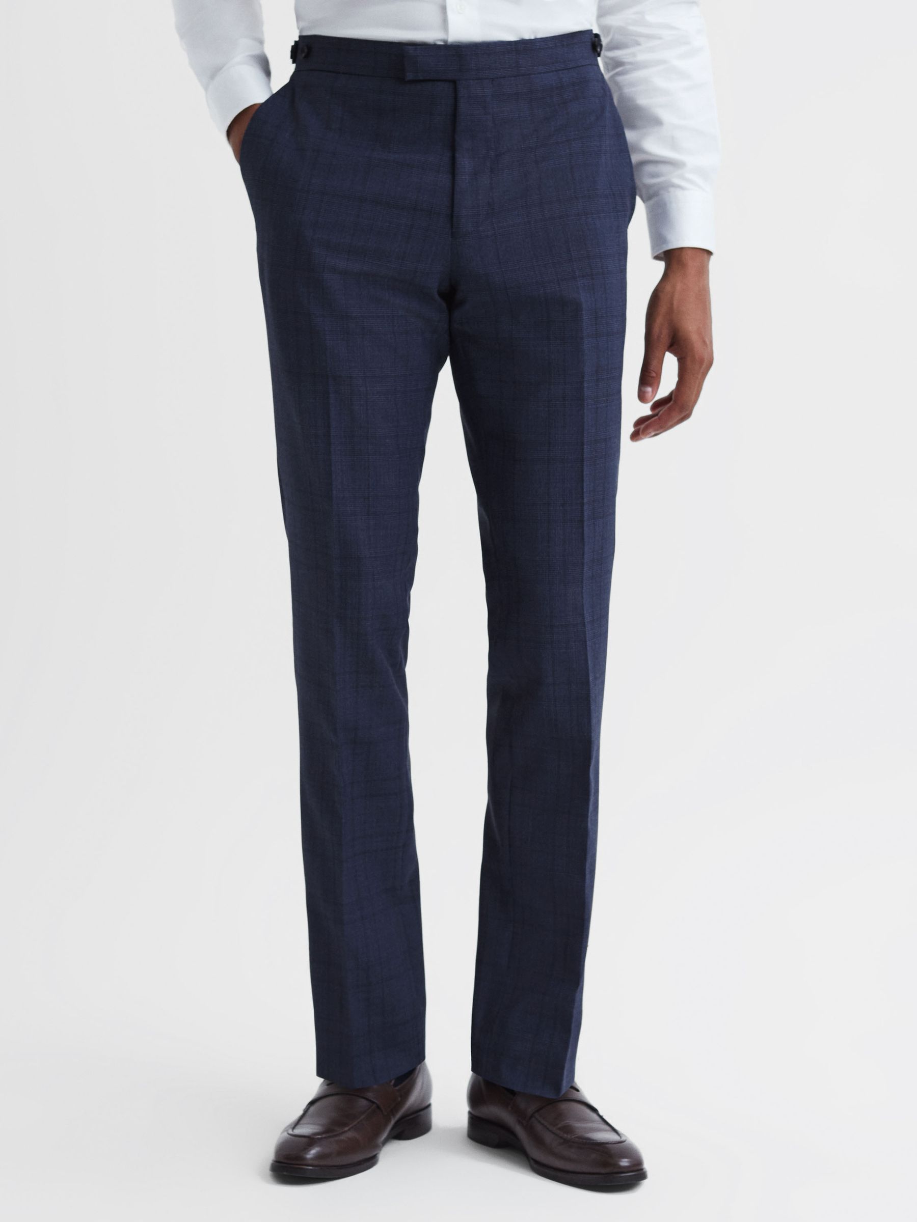 Slim Fit Wool Checked Trousers in Indigo - Image 3 of 4