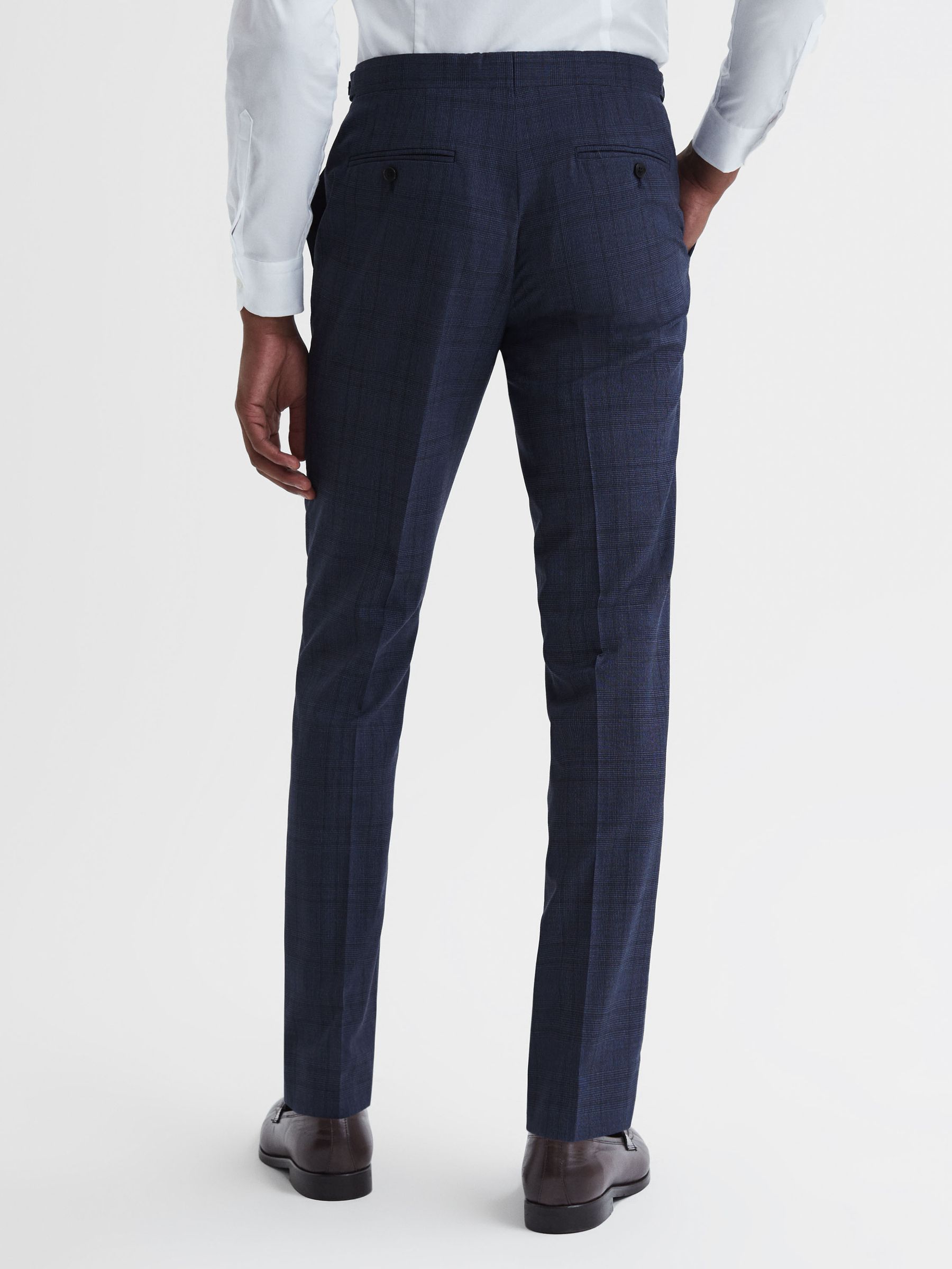 Slim Fit Wool Checked Trousers in Indigo - Image 4 of 4