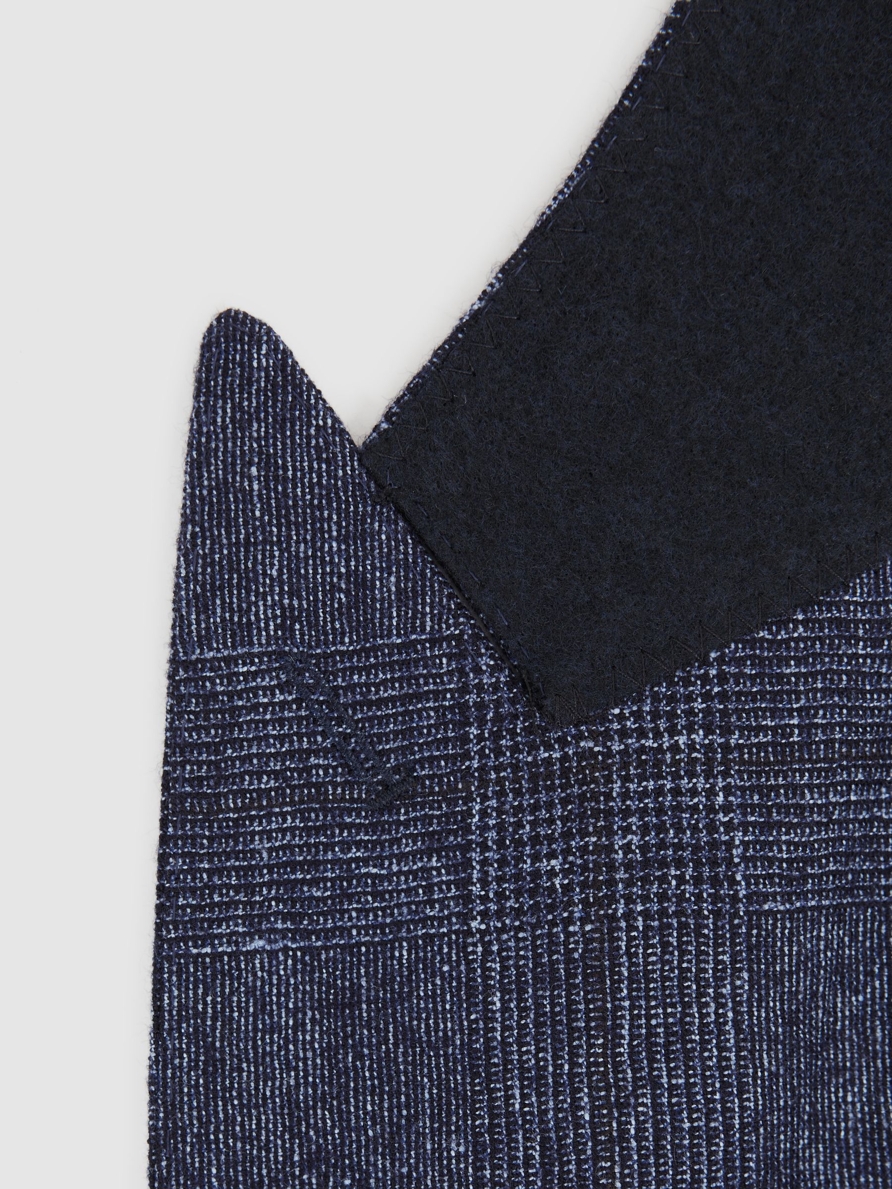 Slim Fit Single Breasted Wool-Linen Check Blazer in Indigo - Image 5 of 6