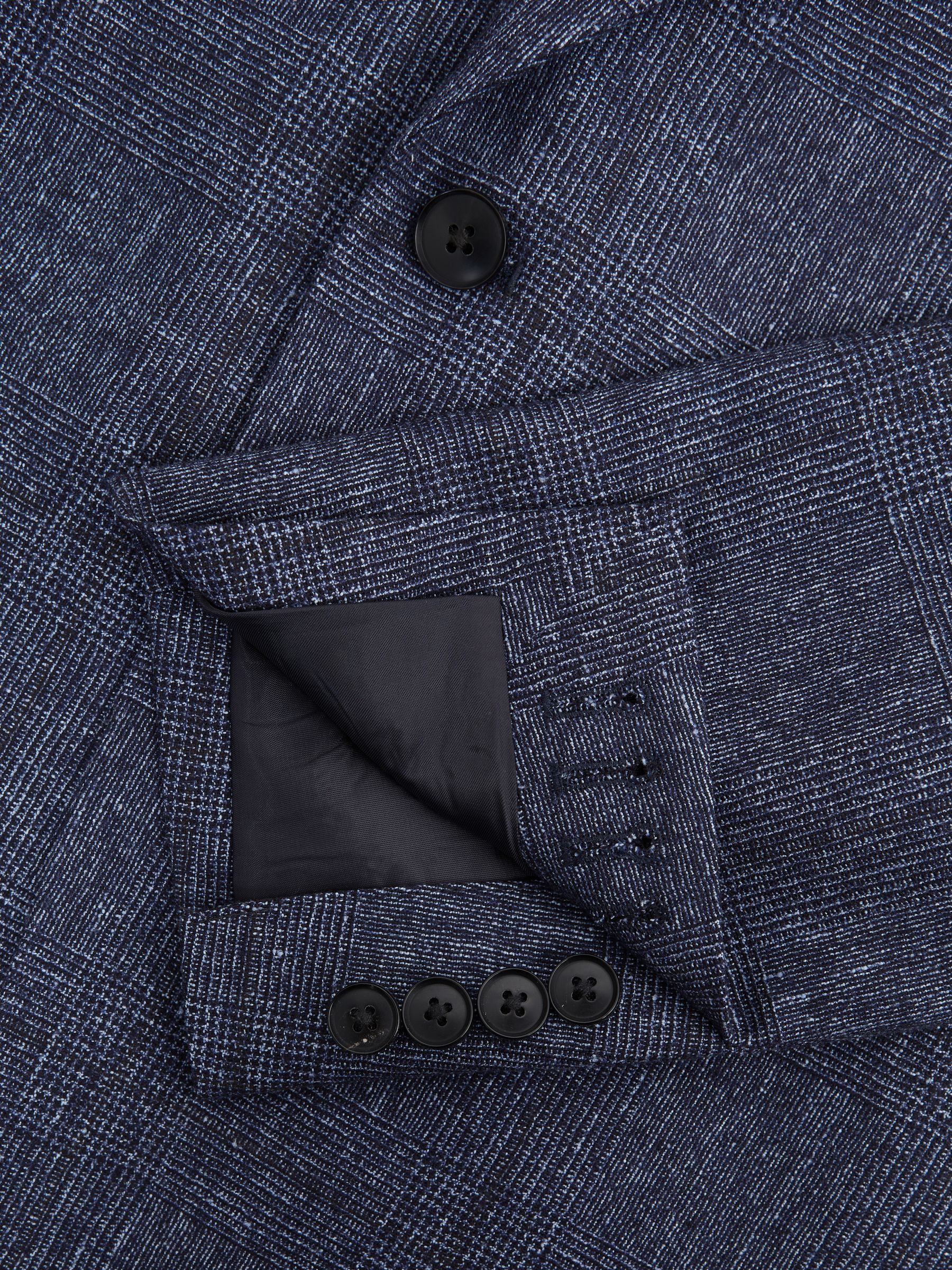 Slim Fit Single Breasted Wool-Linen Check Blazer in Indigo - Image 6 of 6