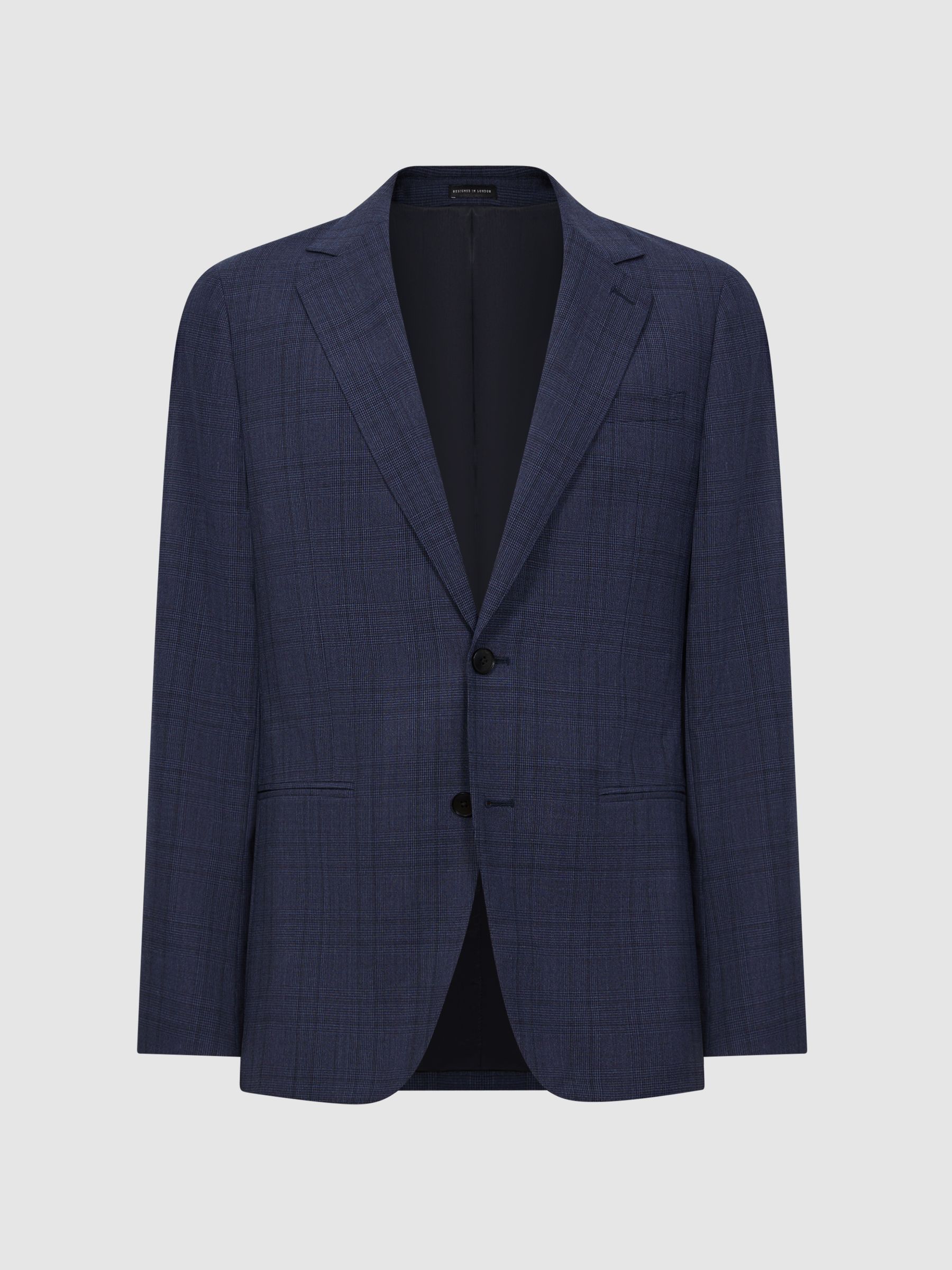 Slim Fit Wool Checked Blazer in Indigo - Image 2 of 6