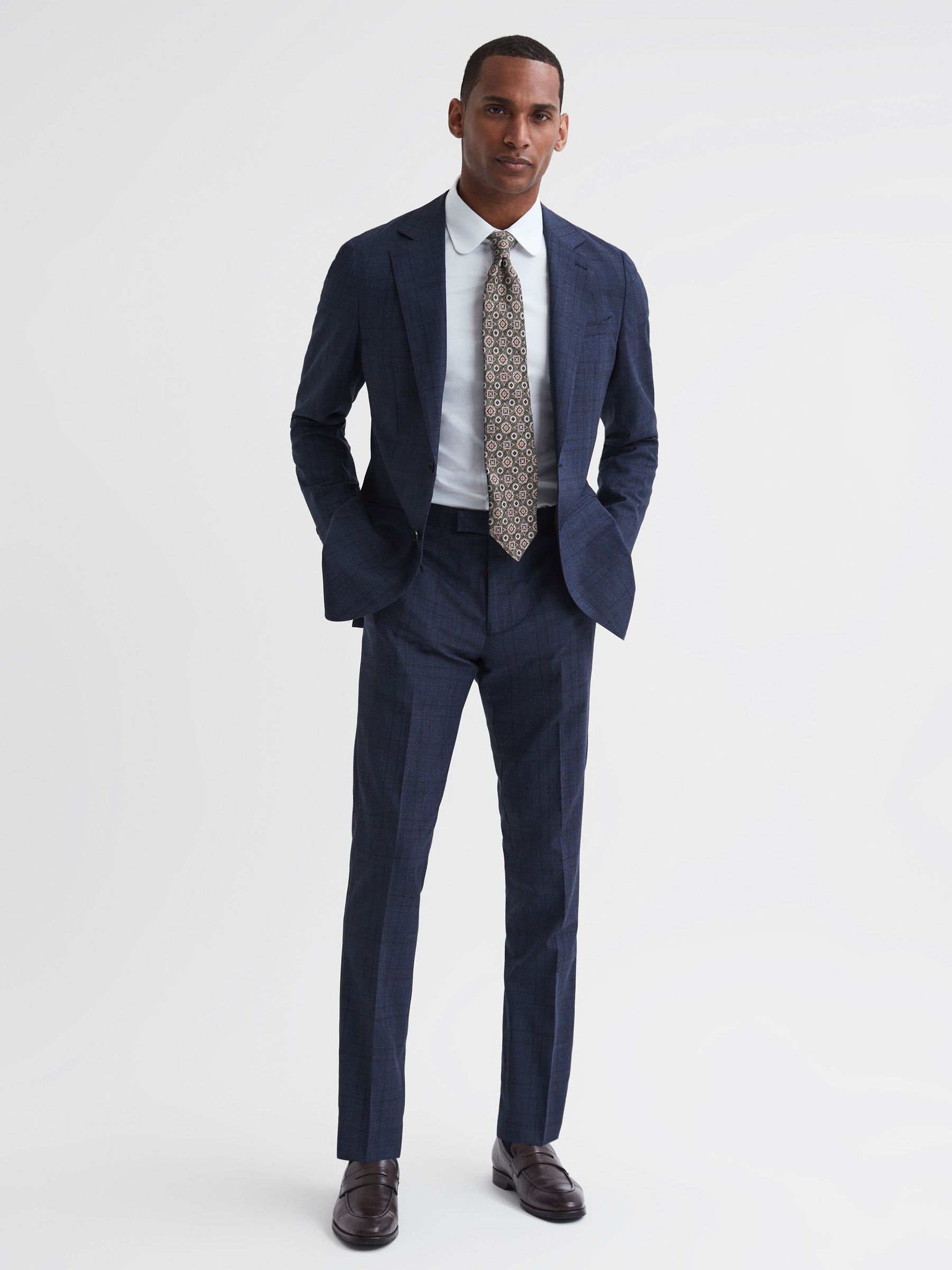 Slim Fit Wool Checked Blazer in Indigo - Image 3 of 6