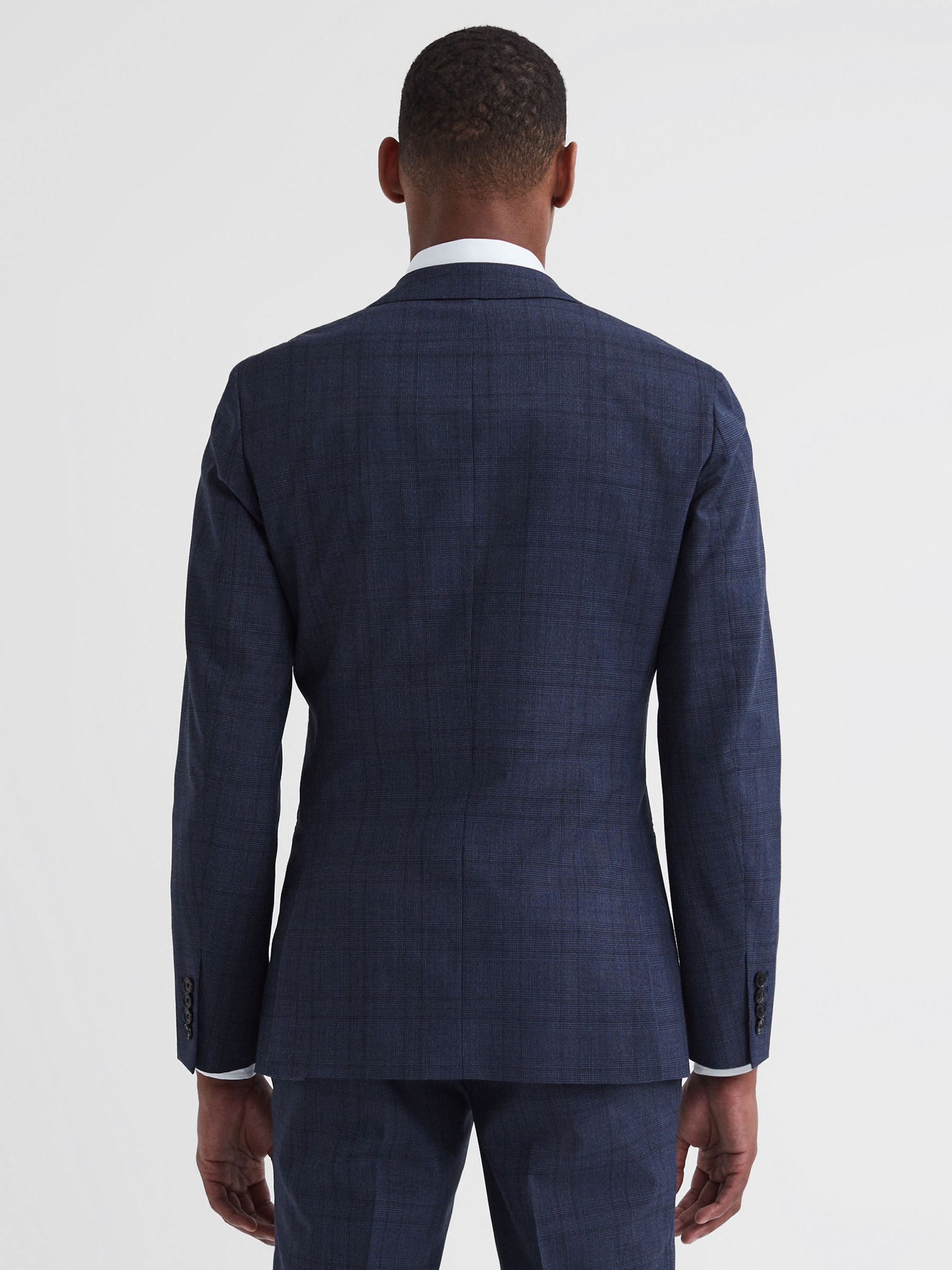 Slim Fit Wool Checked Blazer in Indigo - Image 4 of 6
