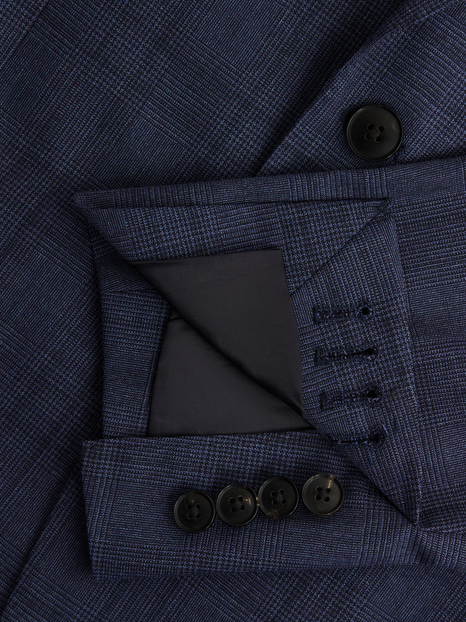 Slim Fit Wool Checked Blazer in Indigo - Image 5 of 6