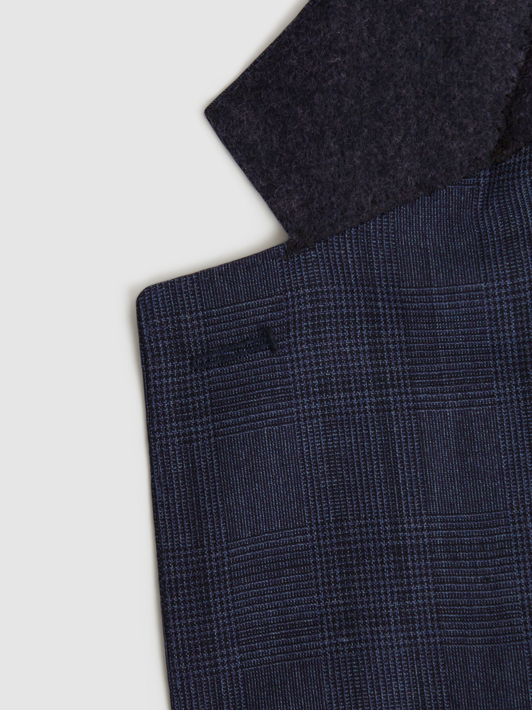 Slim Fit Wool Checked Blazer in Indigo - Image 6 of 6