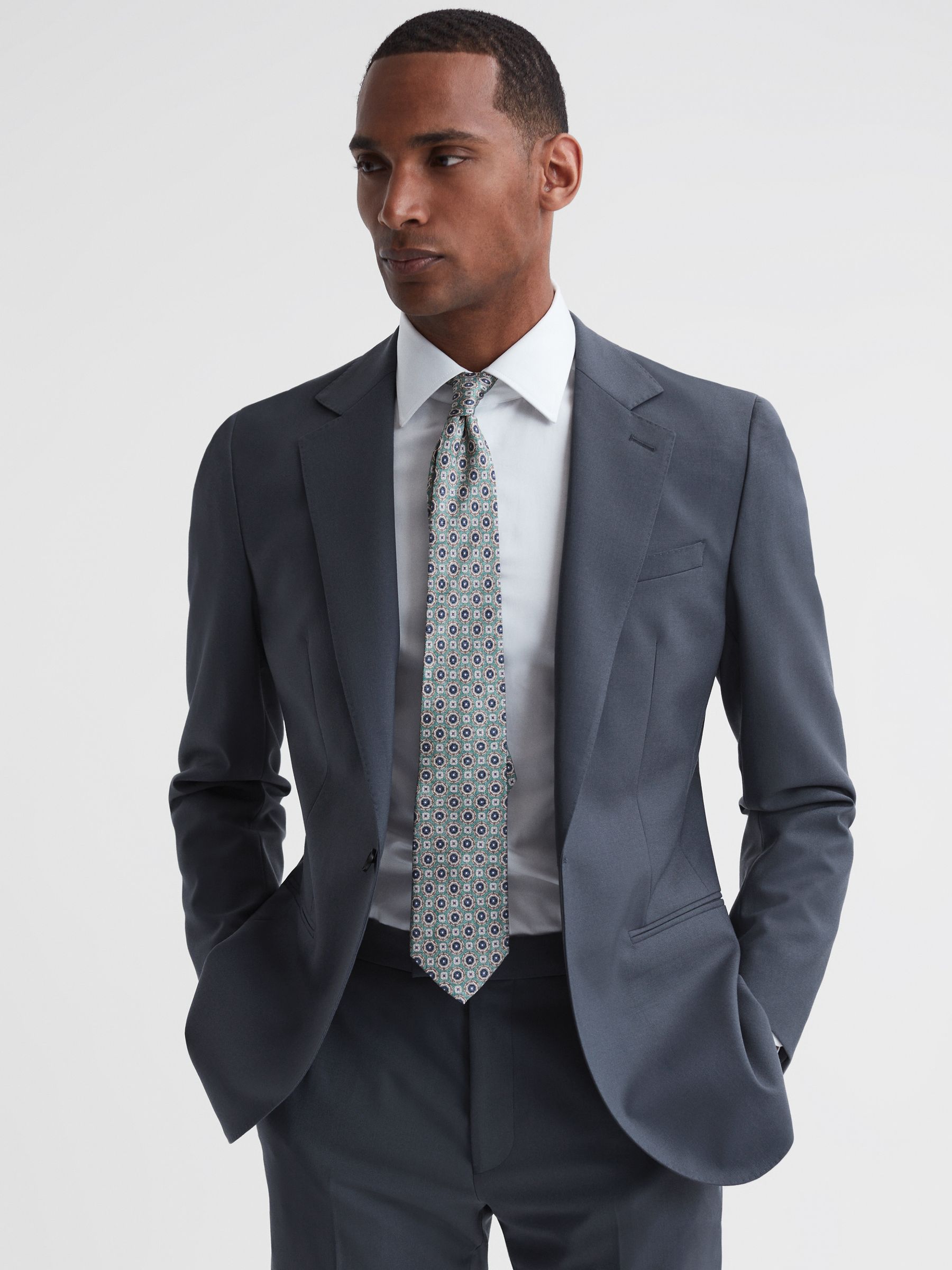 Fine Airforce Blue Modern Fit Single Breasted Wool Blazer - Image 3 of 6