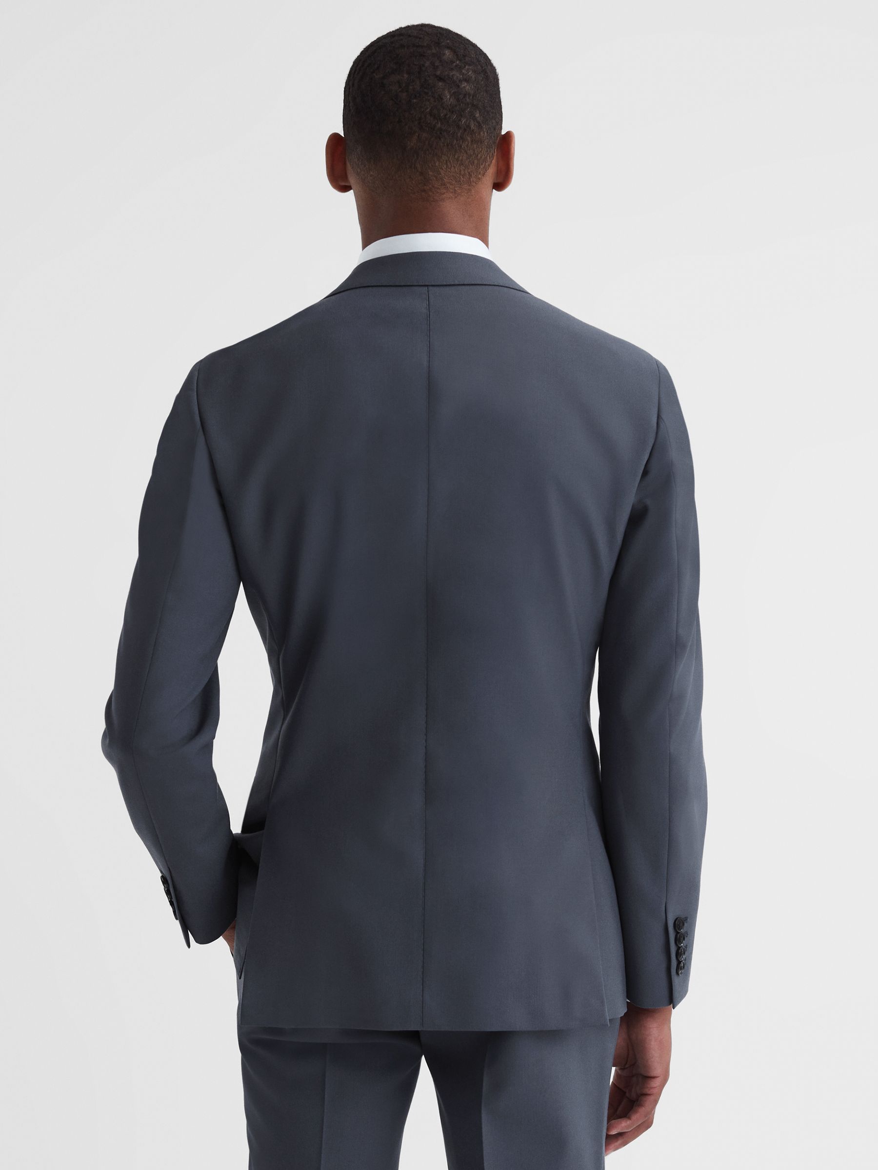 Fine Airforce Blue Modern Fit Single Breasted Wool Blazer - Image 4 of 6