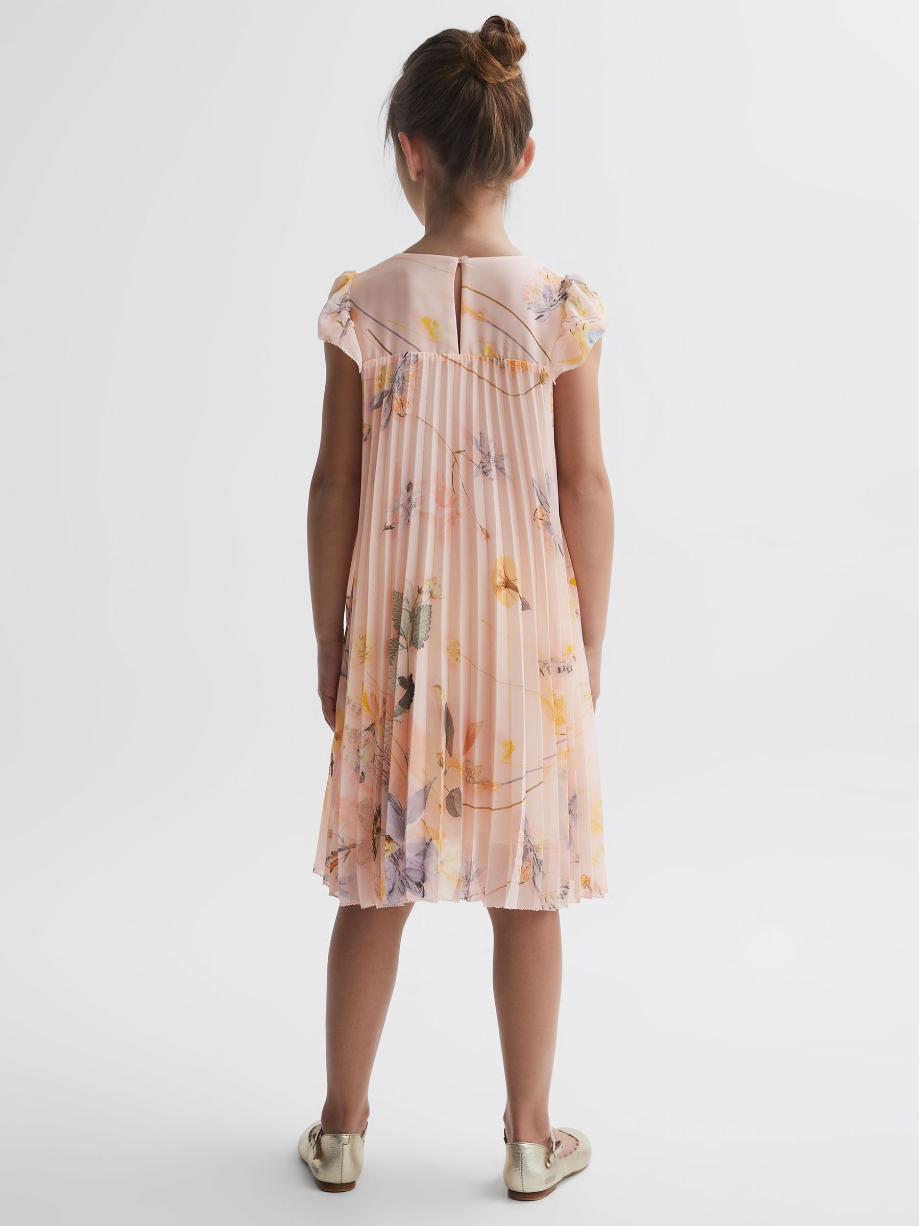9-14 yrs Floral Pleated Cap Sleeve Dress in Pink - Image 5 of 6