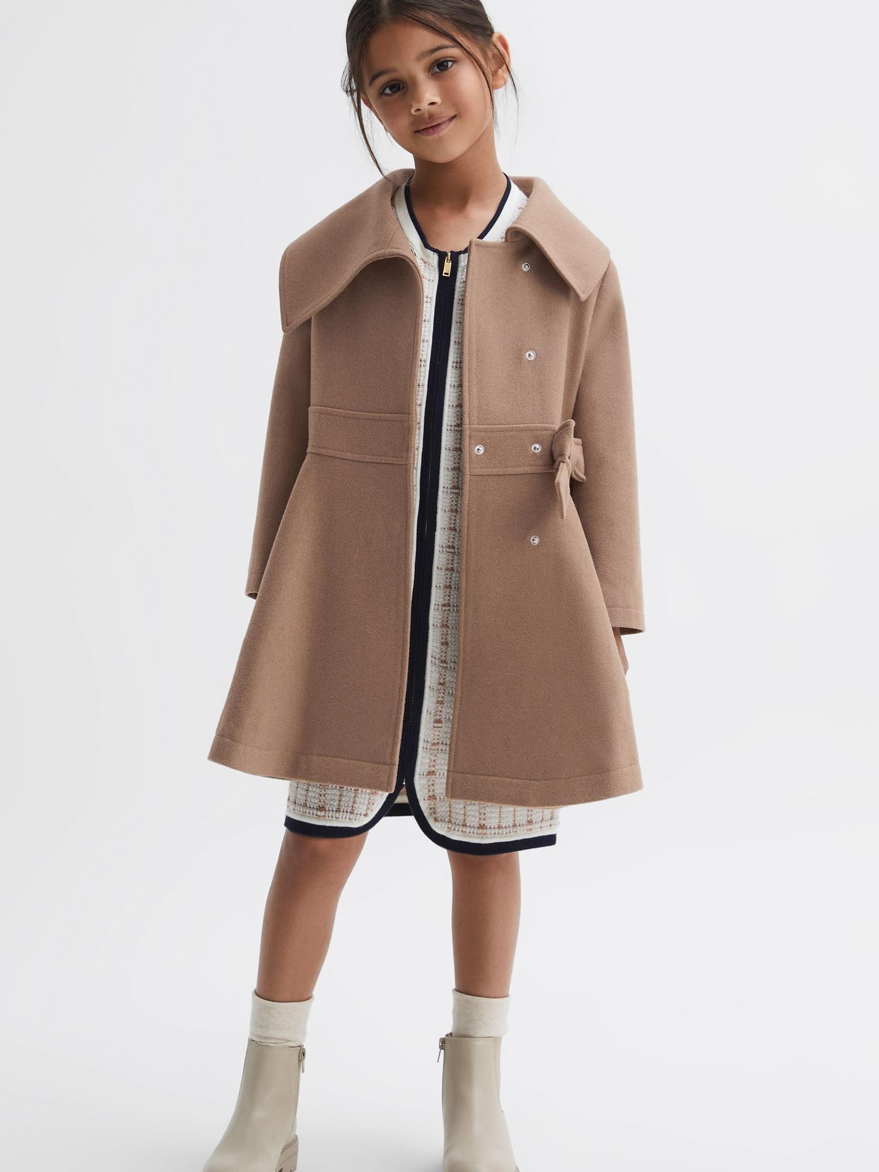 9-14 yrs Wool Pleated Bow Coat in Camel - Image 1 of 6 9-14 yrs Wool Pleated Bow Coat in Camel - Image 1 of 6