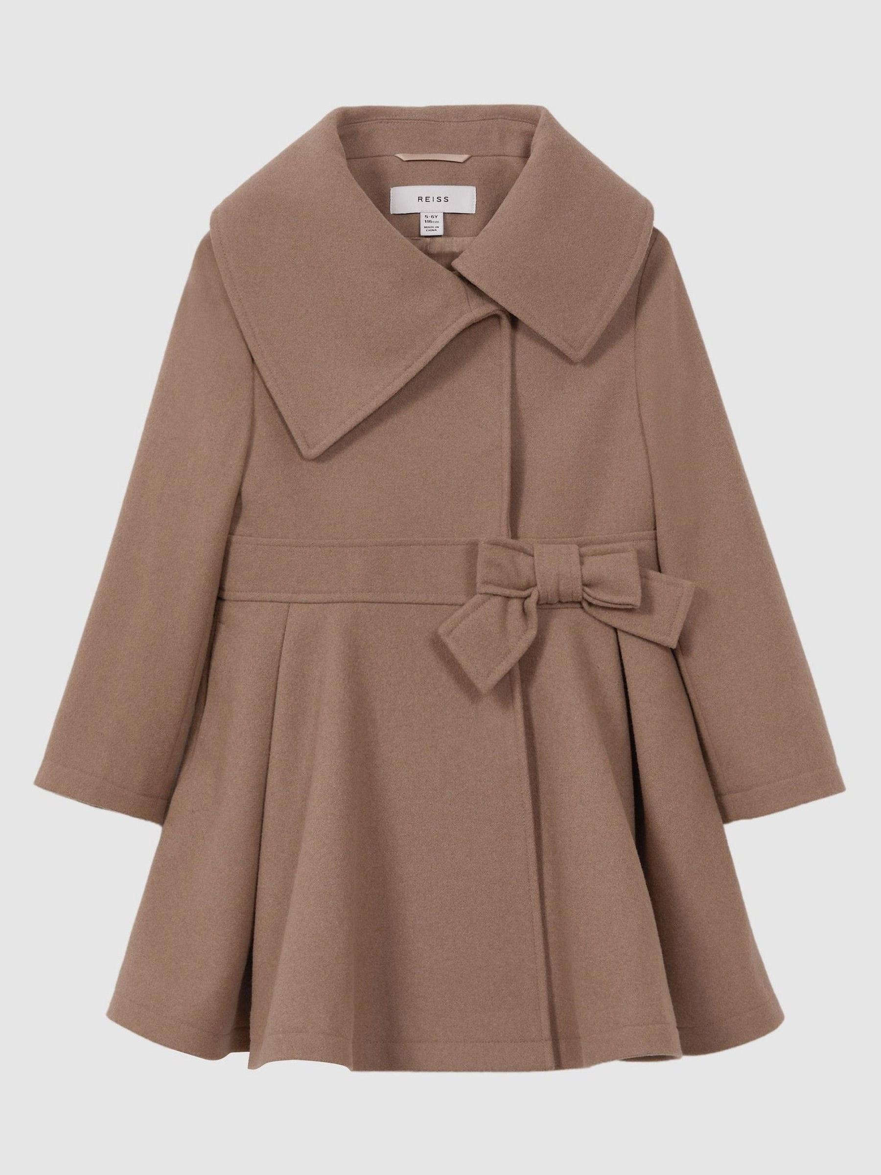 9-14 yrs Wool Pleated Bow Coat in Camel - Image 2 of 6