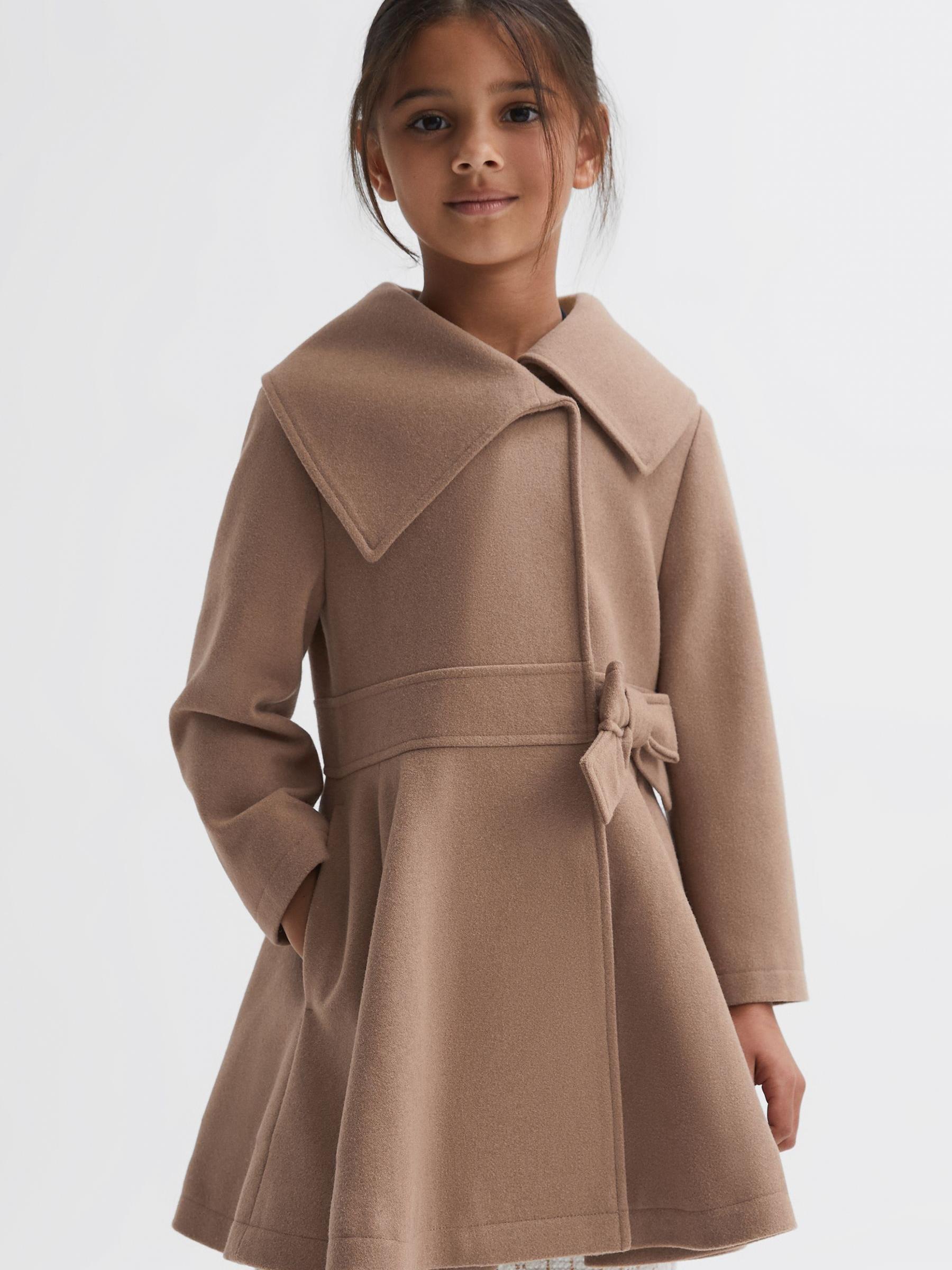 9-14 yrs Wool Pleated Bow Coat in Camel - Image 3 of 6